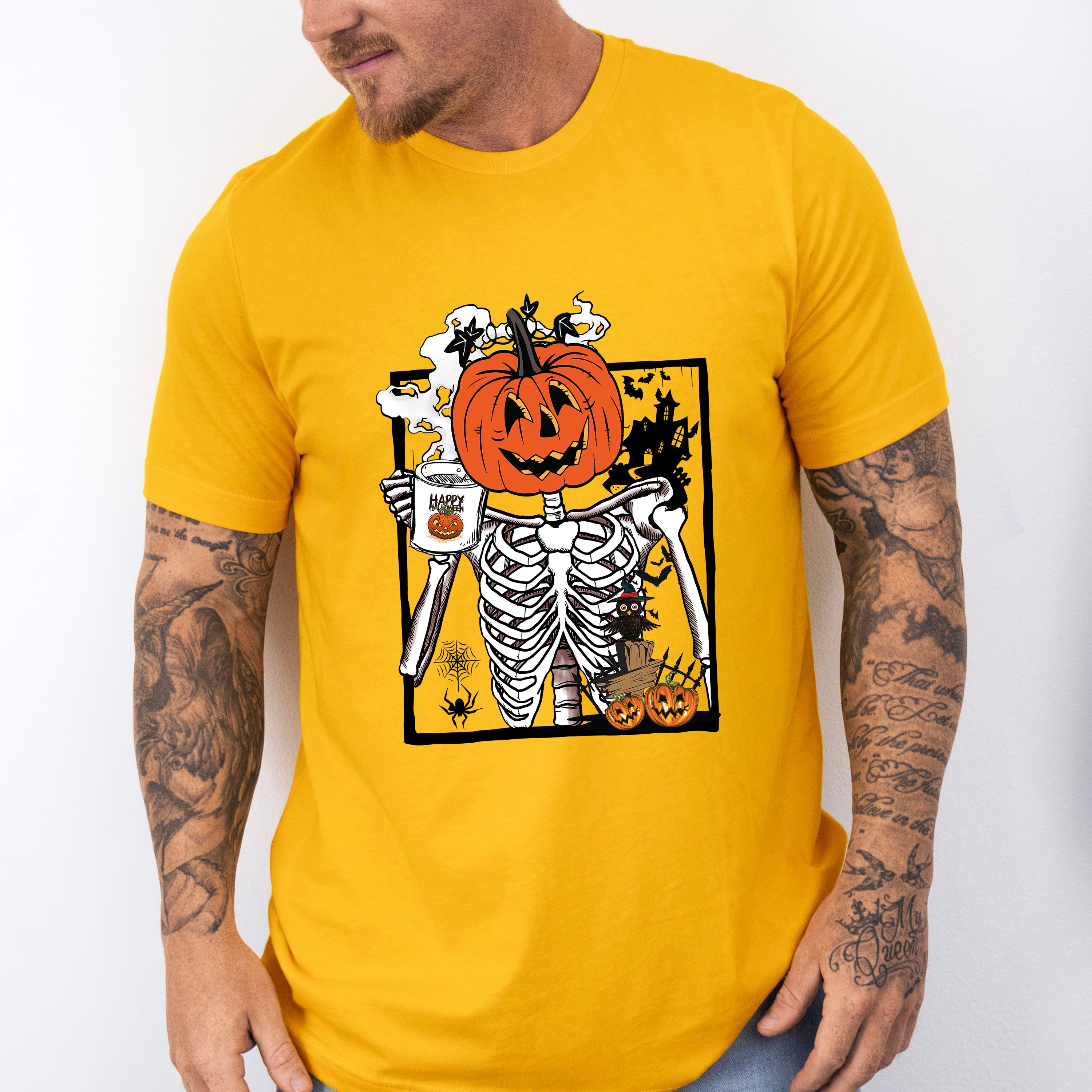 Pumpkin Head Skeleton - Halloween Unisex Crewneck T-Shirt Sweatshirt Hoodie