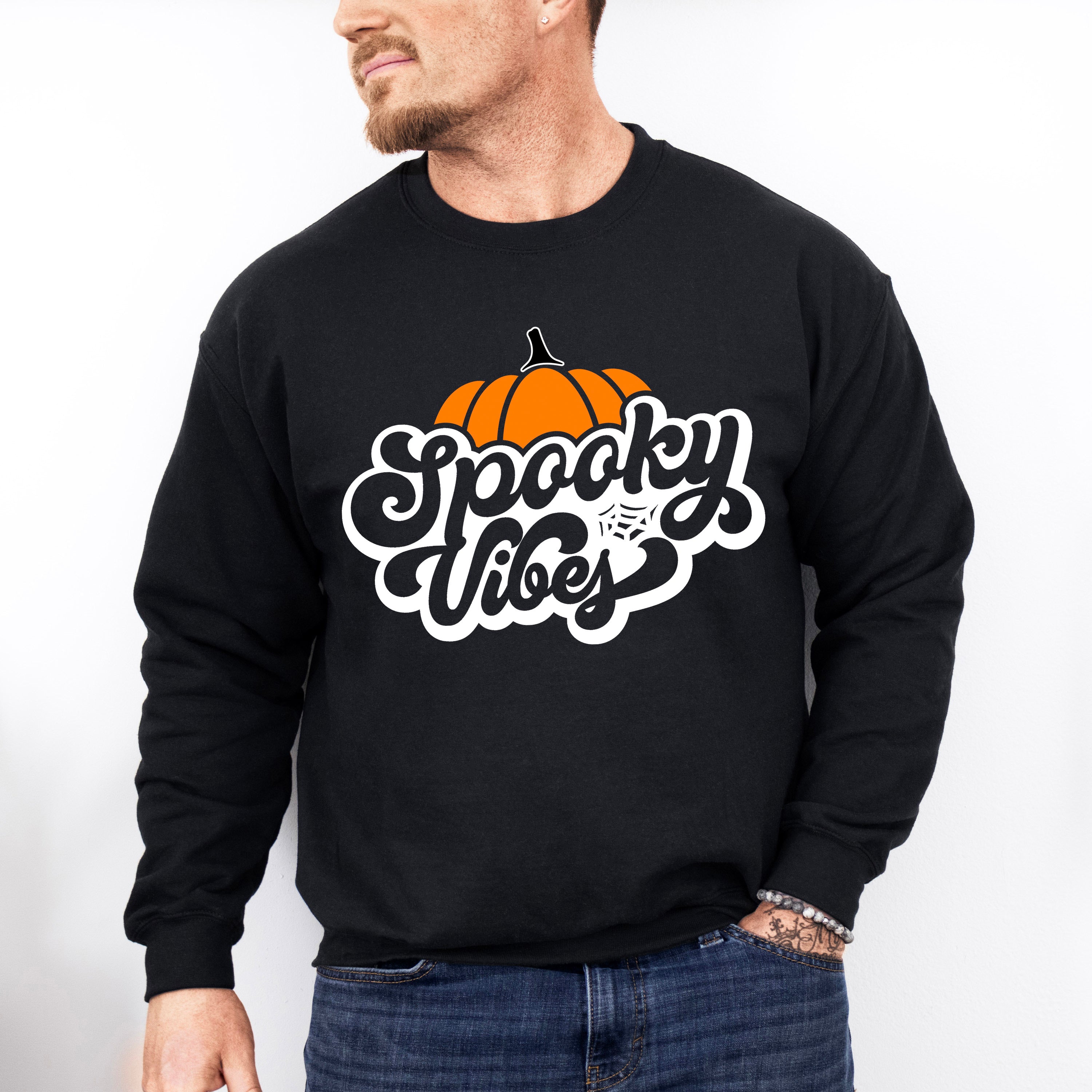 Spooky Vibes Pumpkin - Halloween Unisex Crewneck T-Shirt Sweatshirt Hoodie