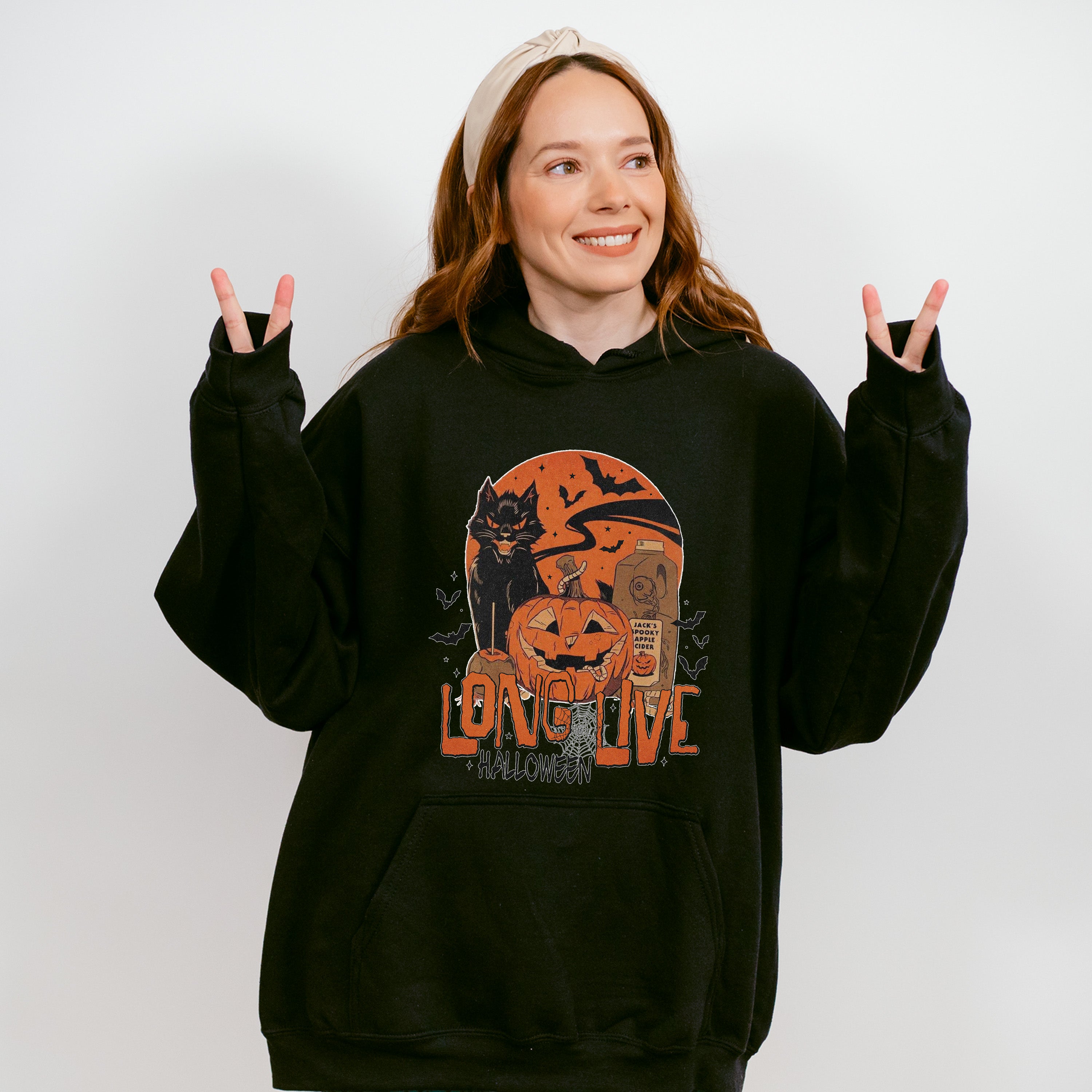 Long Live Halloween Cat And Pumpkin - Halloween Unisex Crewneck T-Shirt Sweatshirt Hoodie