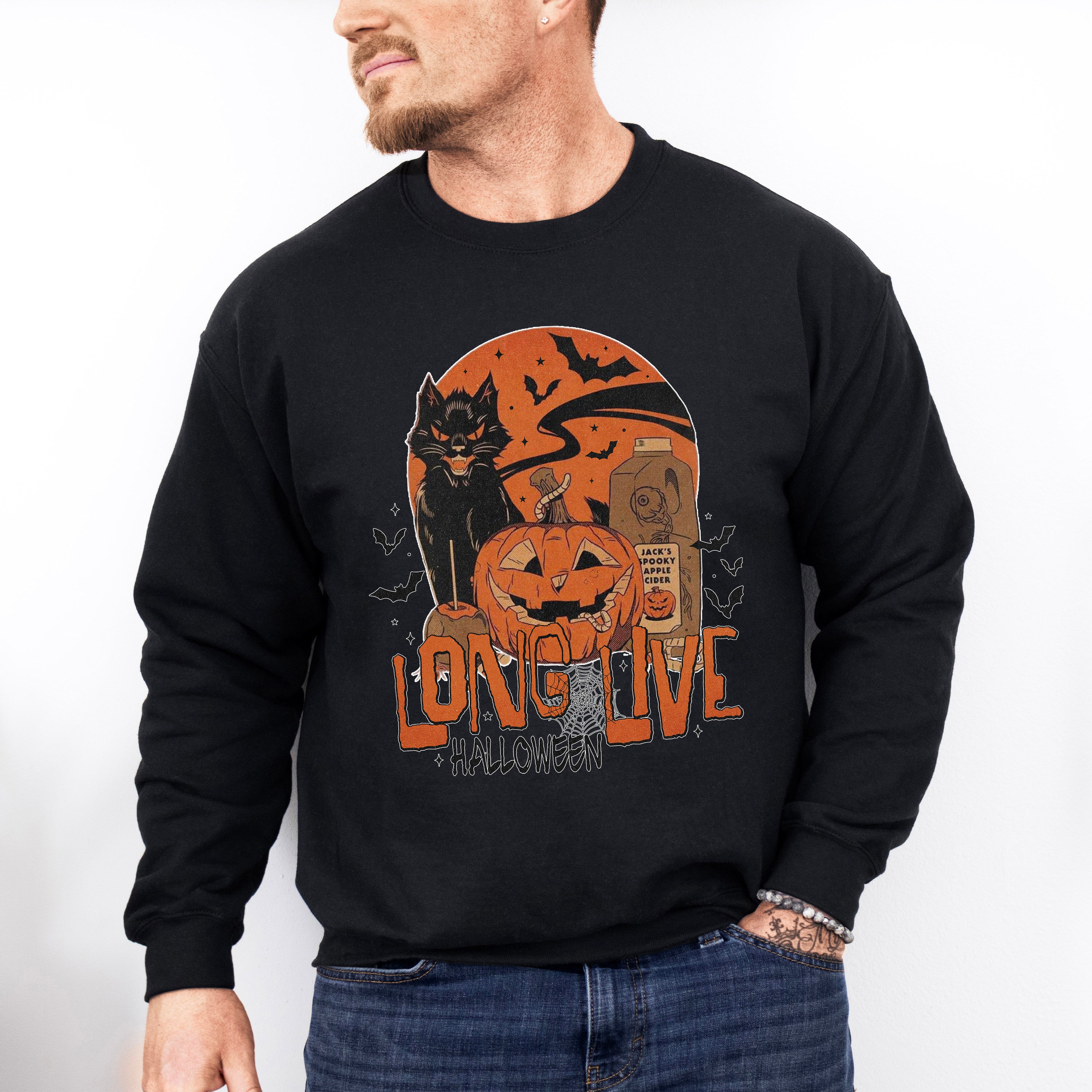 Long Live Halloween Cat And Pumpkin - Halloween Unisex Crewneck T-Shirt Sweatshirt Hoodie