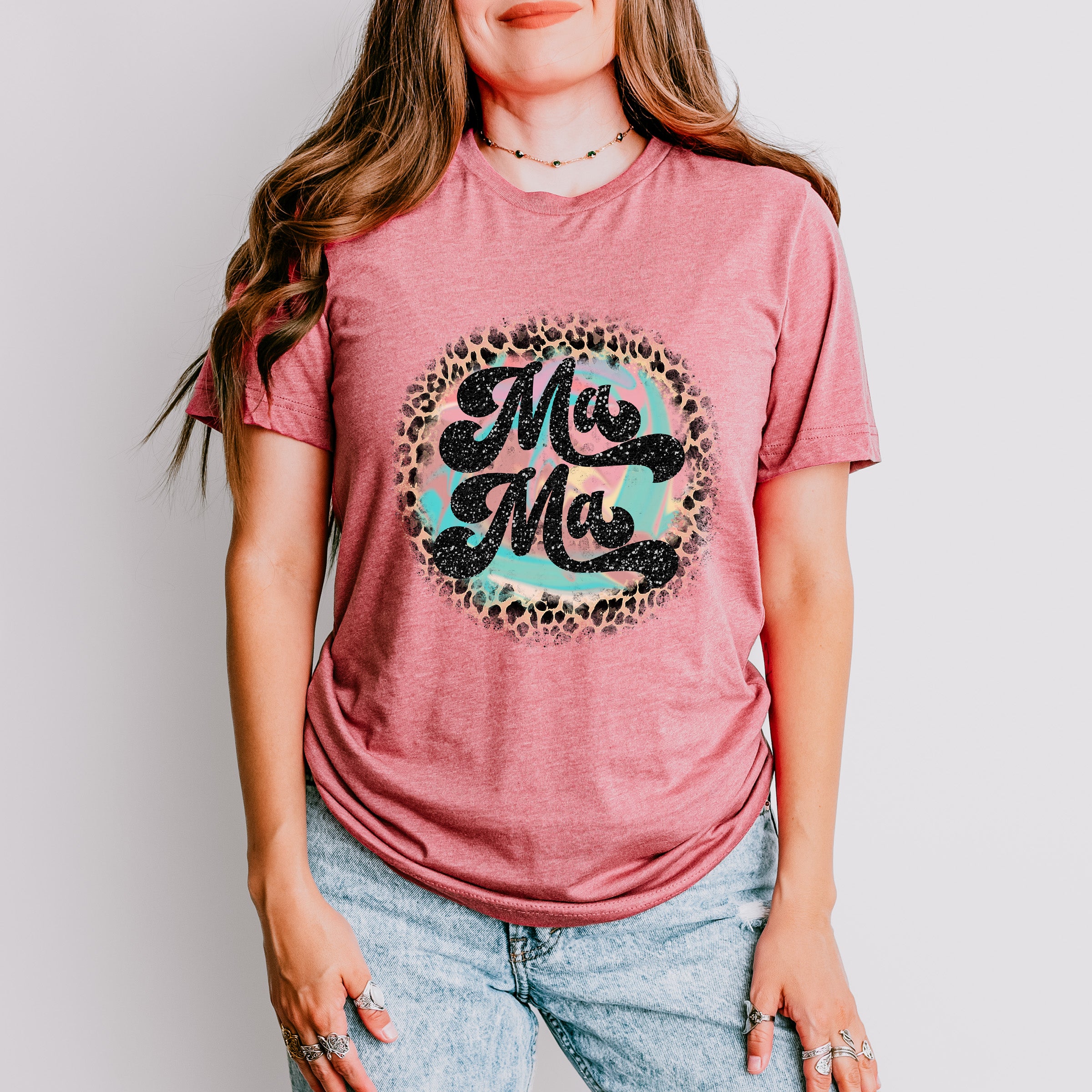 Mama Leopard Print Circular Design - Mom Unisex Crewneck T-Shirt Sweatshirt Hoodie