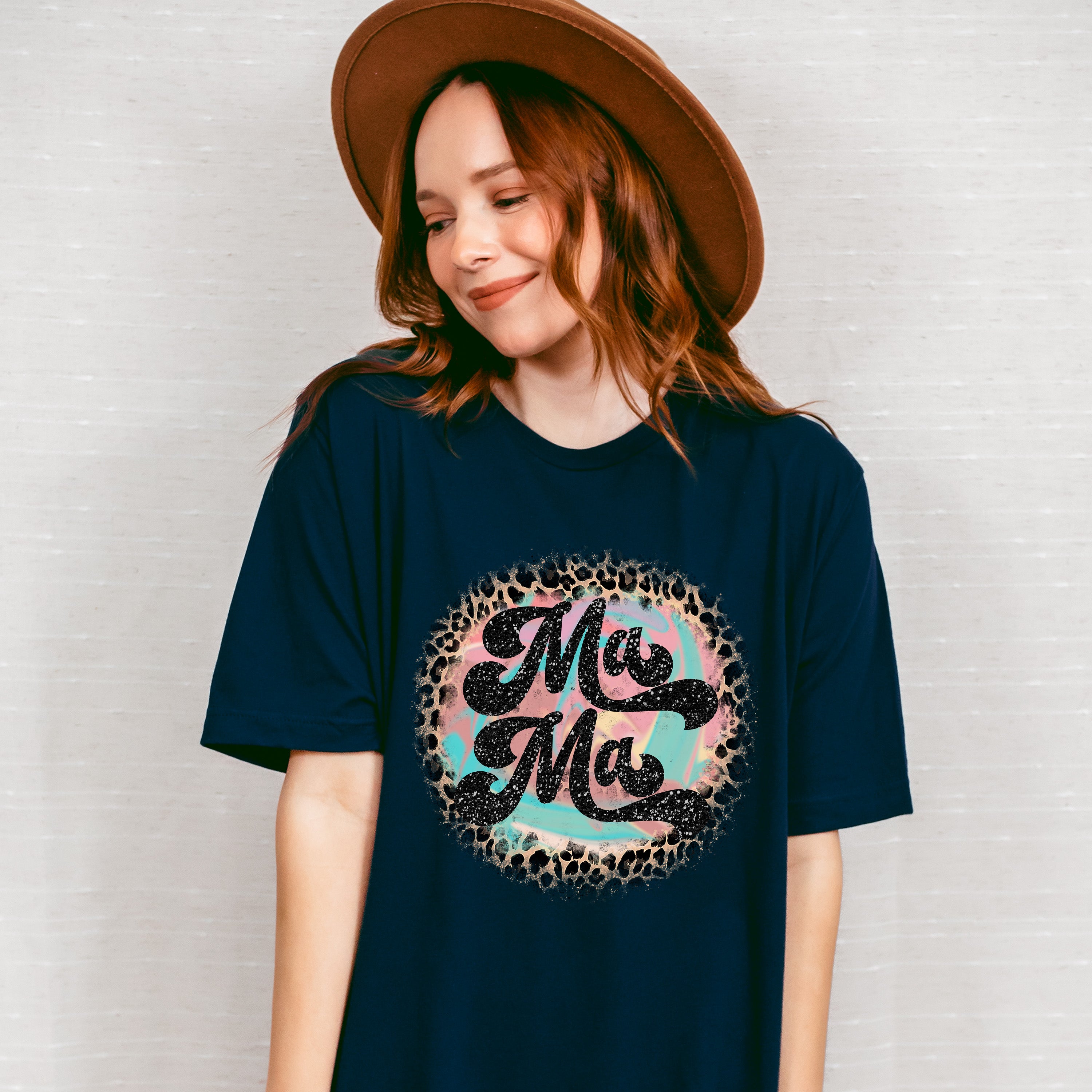 Mama Leopard Print Circular Design - Mom Unisex Crewneck T-Shirt Sweatshirt Hoodie