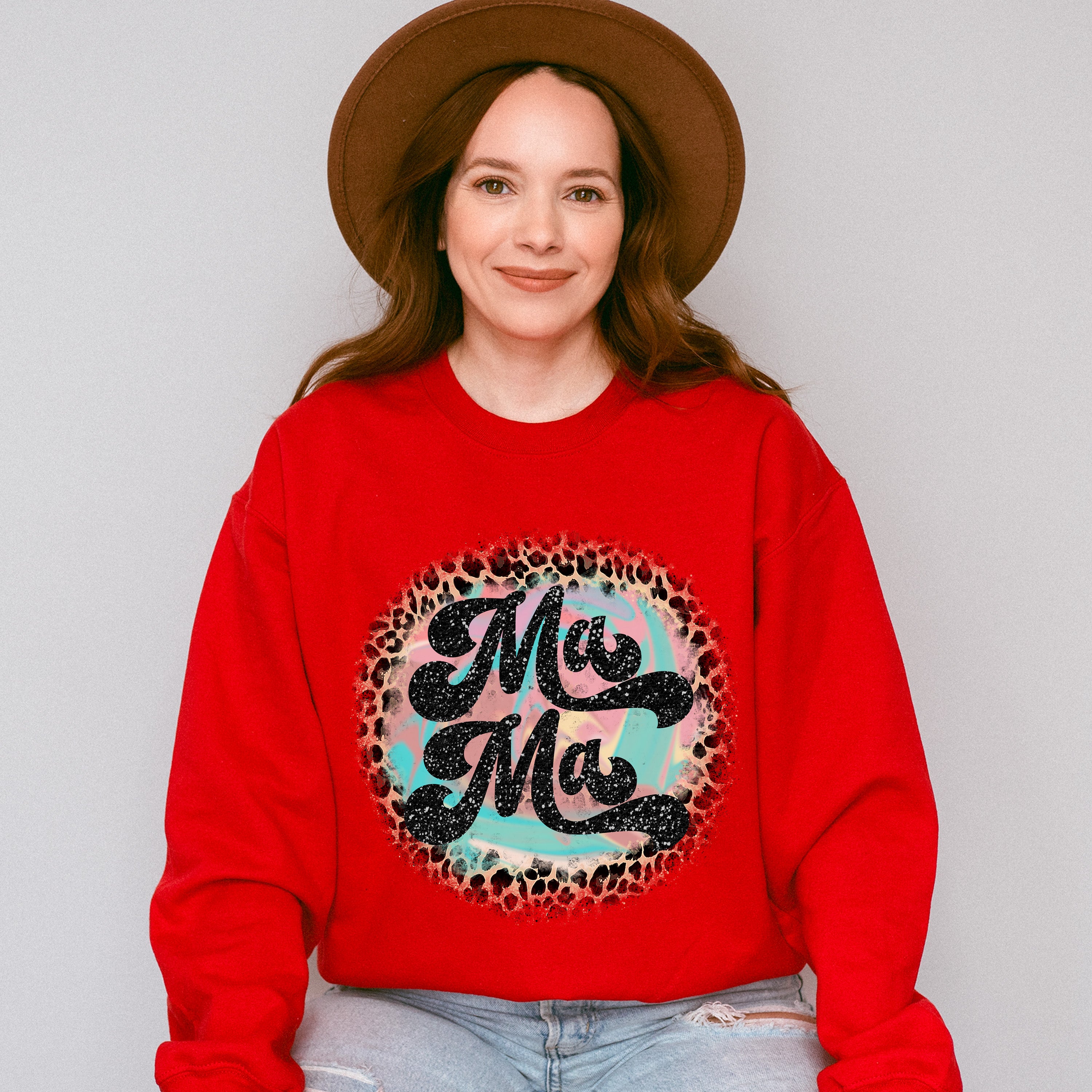 Mama Leopard Print Circular Design - Mom Unisex Crewneck T-Shirt Sweatshirt Hoodie