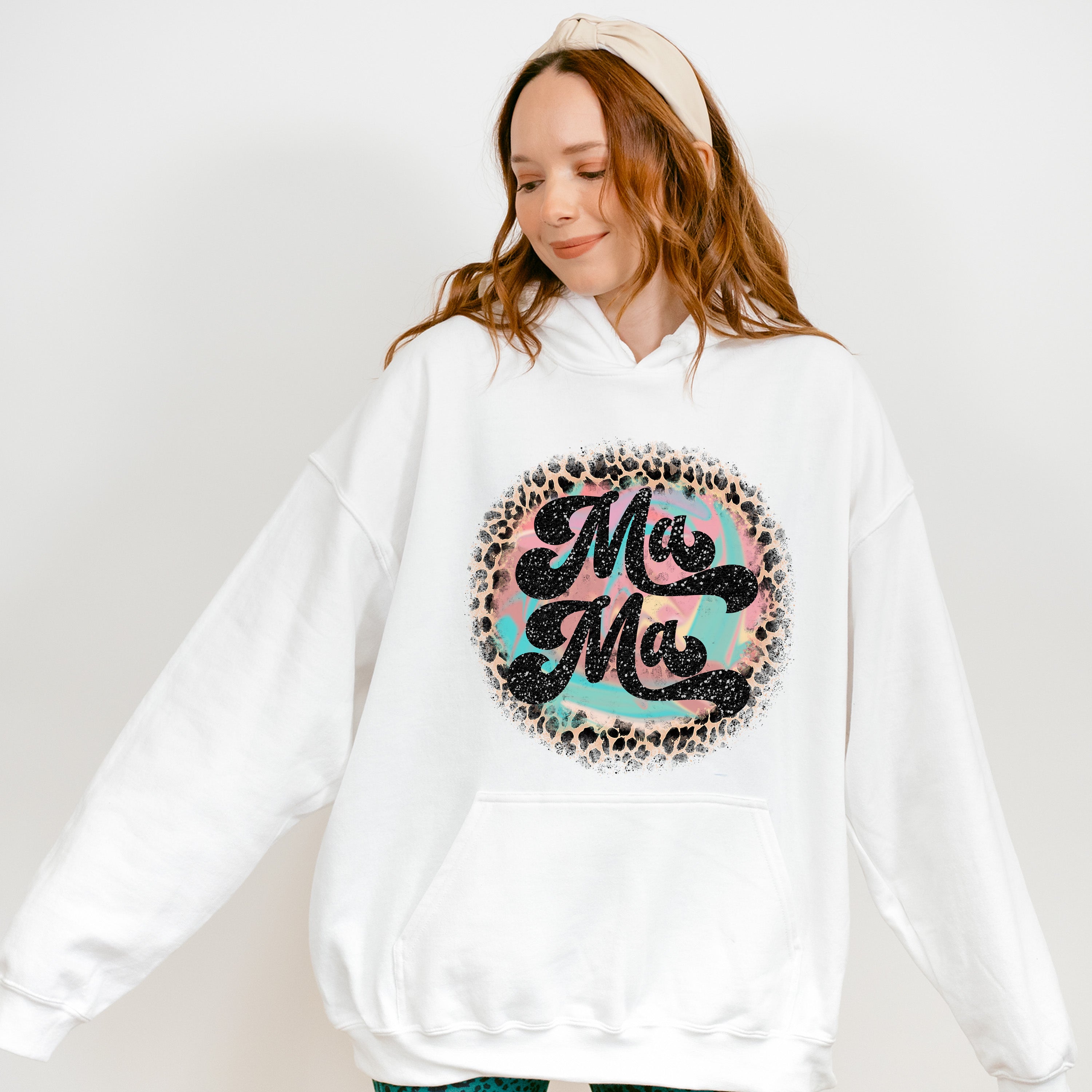 Mama Leopard Print Circular Design - Mom Unisex Crewneck T-Shirt Sweatshirt Hoodie