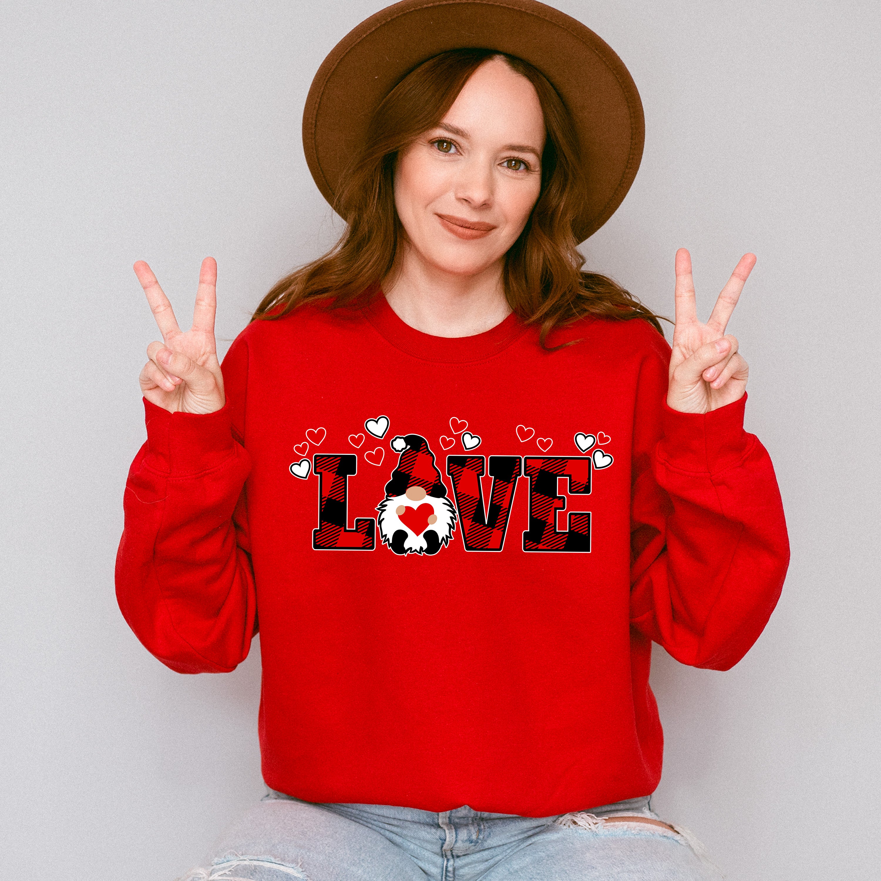 Love Gnome Red Plaid - Valentine's Day Unisex Crewneck T-Shirt Sweatshirt Hoodie