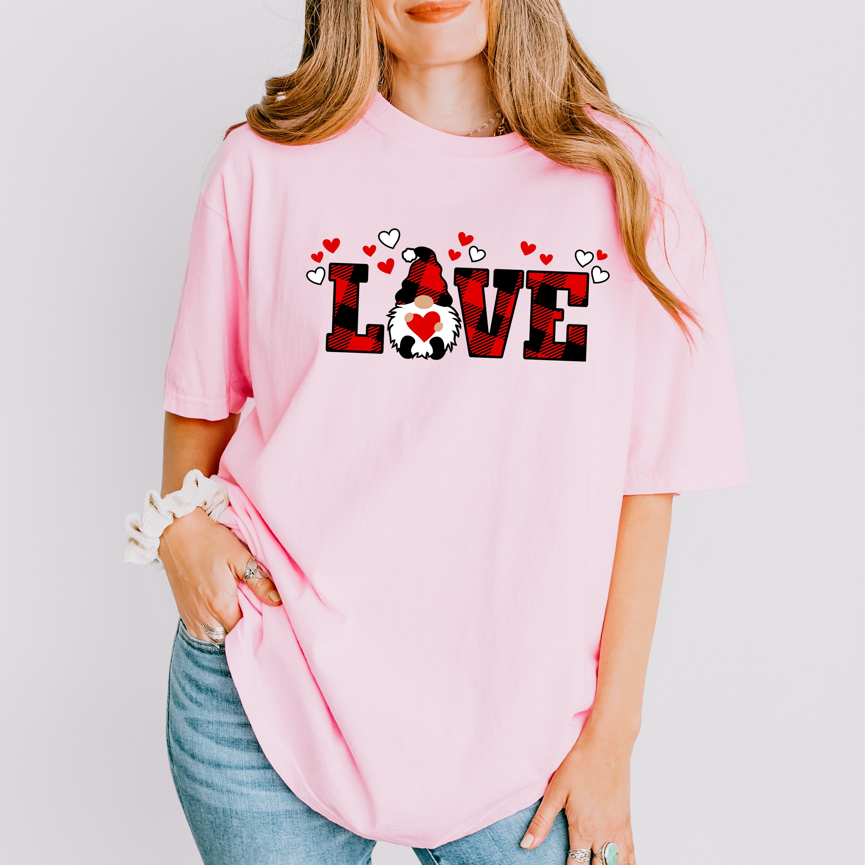 Love Gnome Red Plaid - Valentine's Day Unisex Crewneck T-Shirt Sweatshirt Hoodie