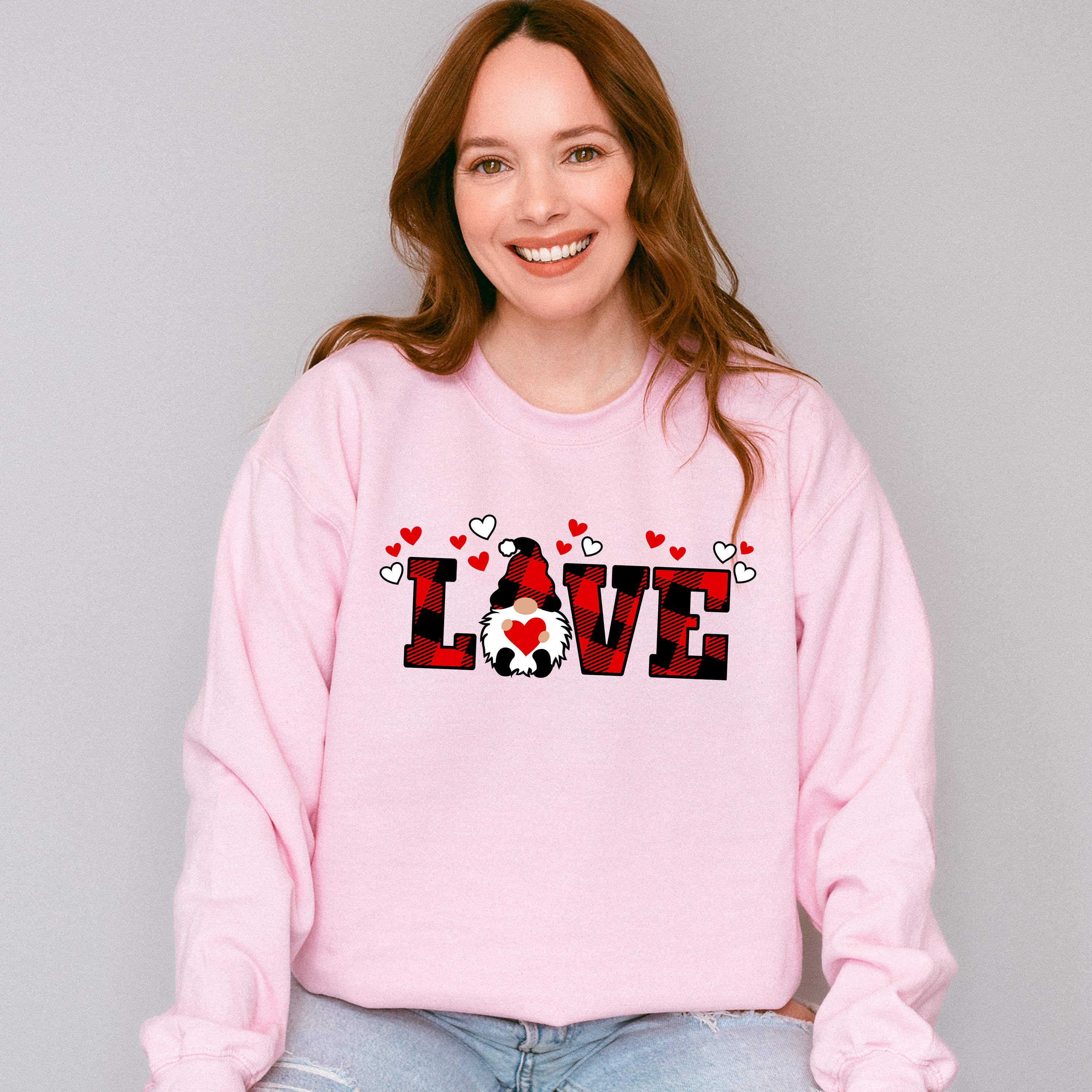 Love Gnome Red Plaid - Valentine's Day Unisex Crewneck T-Shirt Sweatshirt Hoodie