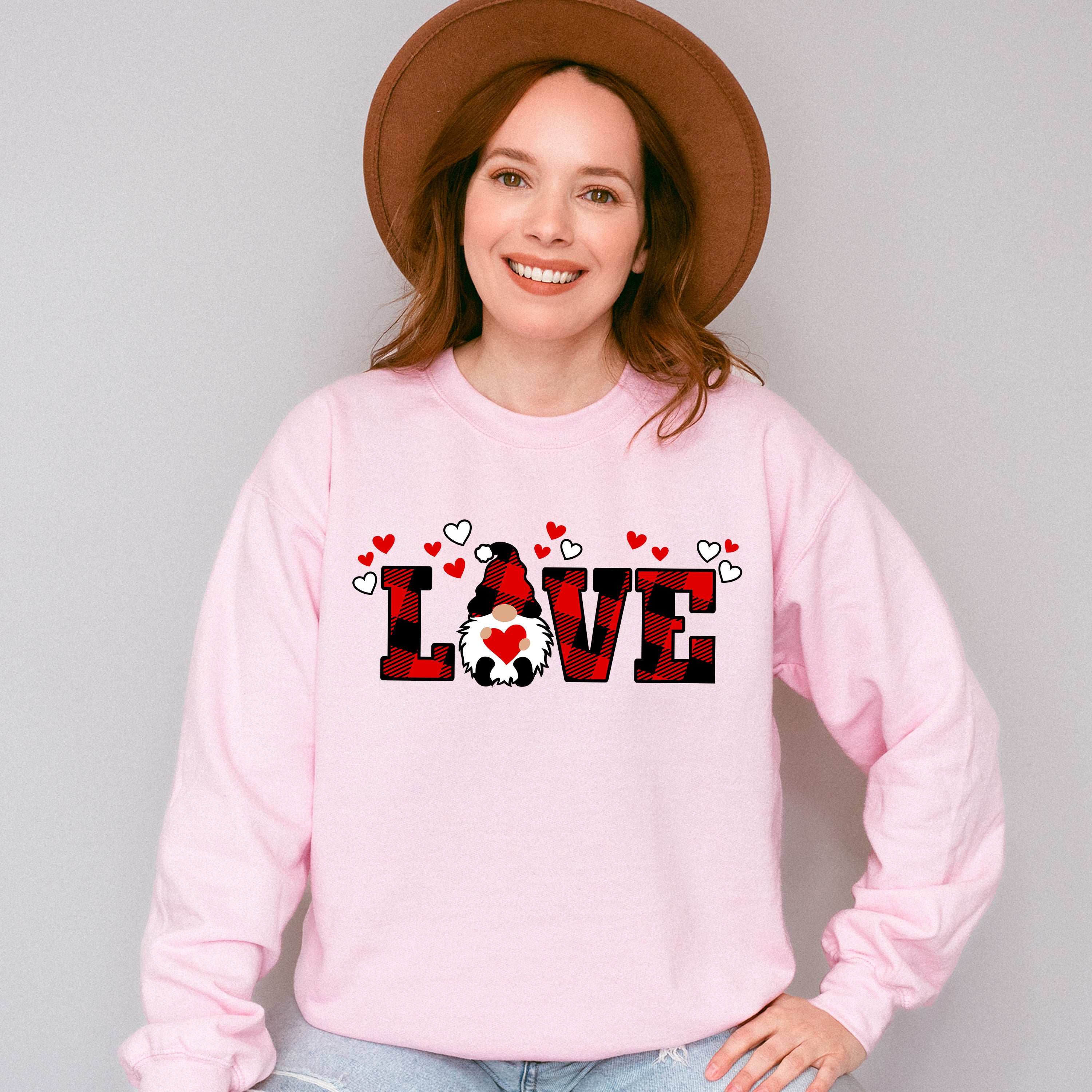 Love Gnome Red Plaid - Valentine's Day Unisex Crewneck T-Shirt Sweatshirt Hoodie
