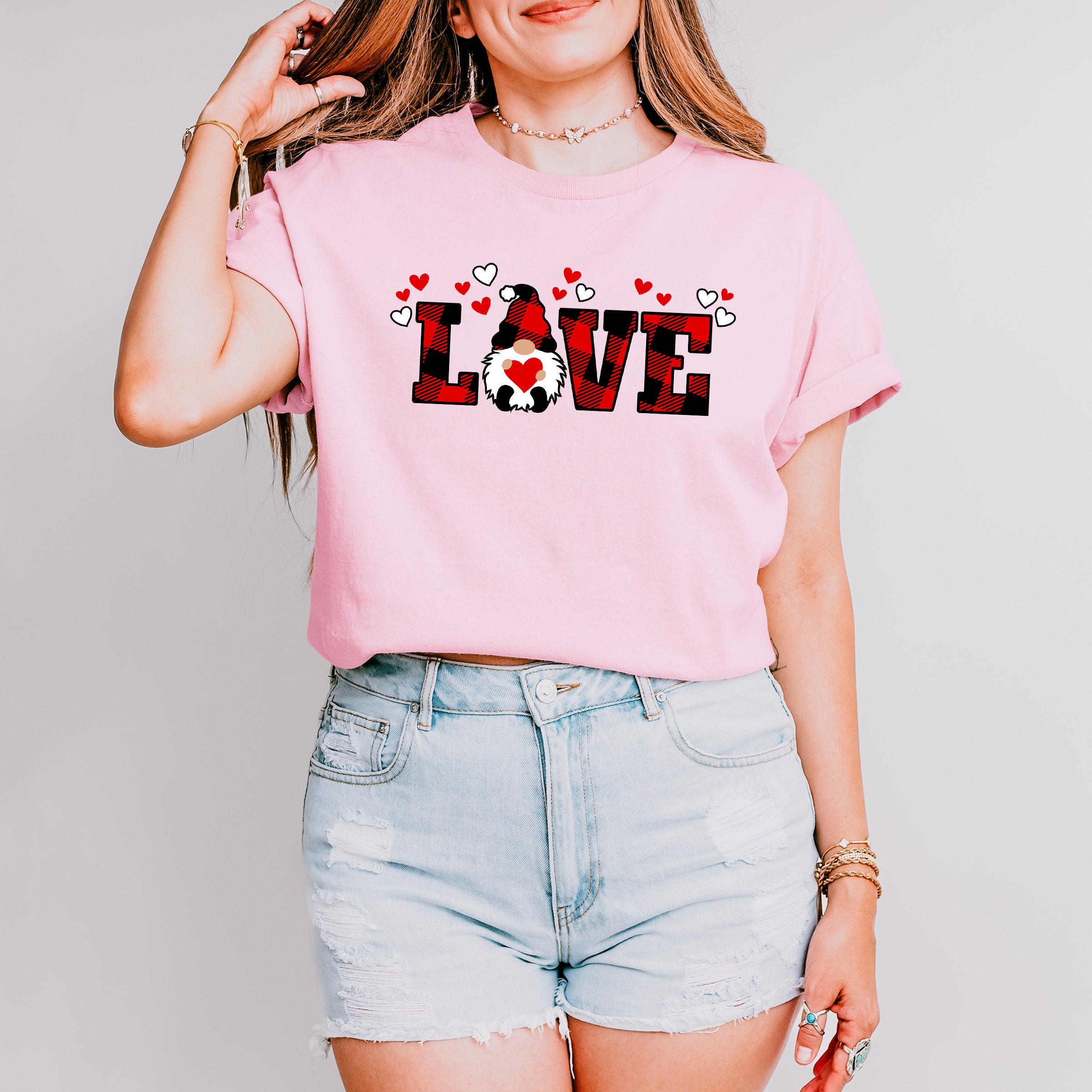 Love Gnome Red Plaid - Valentine's Day Unisex Crewneck T-Shirt Sweatshirt Hoodie