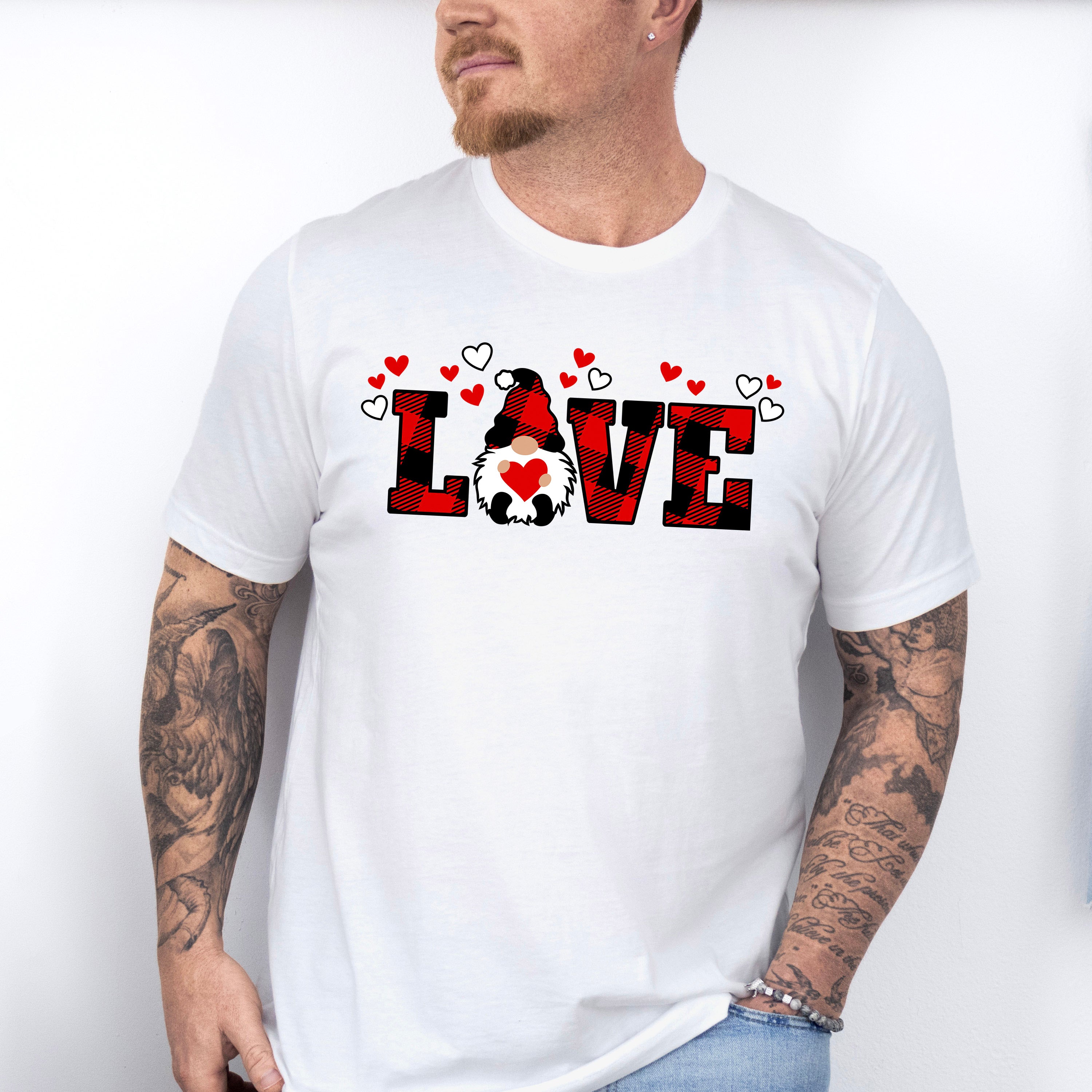 Love Gnome Red Plaid - Valentine's Day Unisex Crewneck T-Shirt Sweatshirt Hoodie