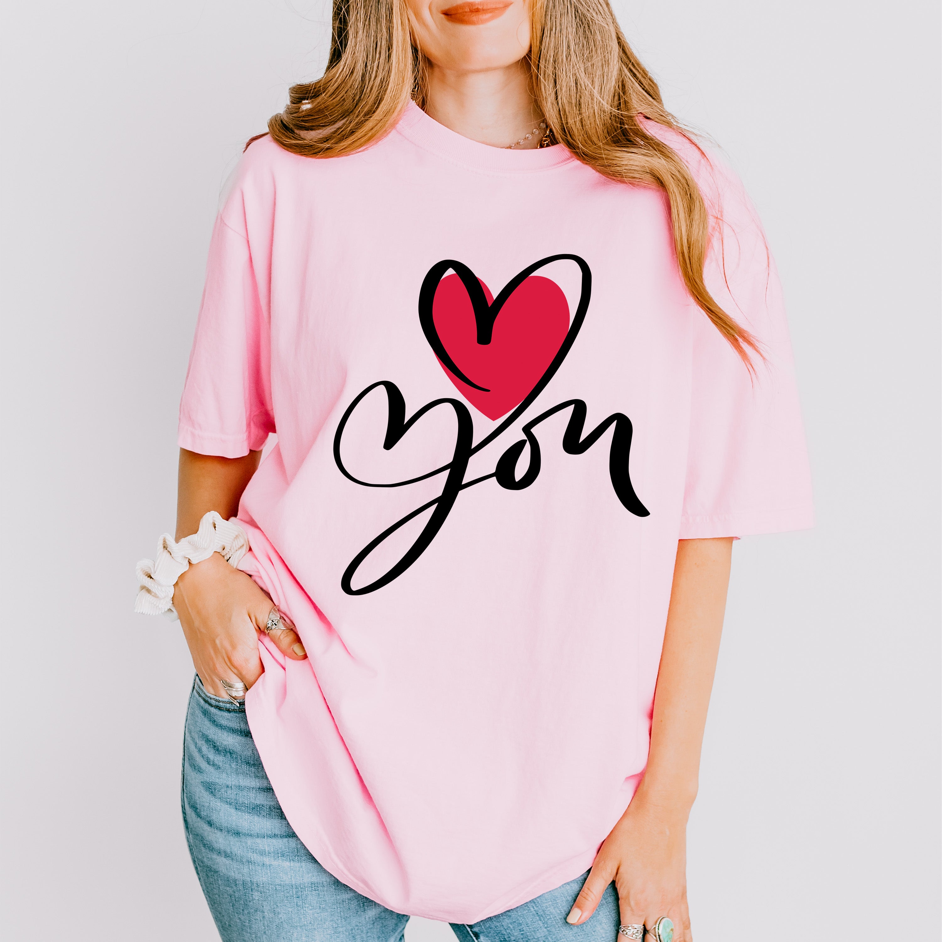 Love You Cursive Design - Valentine's Day Unisex Crewneck T-Shirt Sweatshirt Hoodie