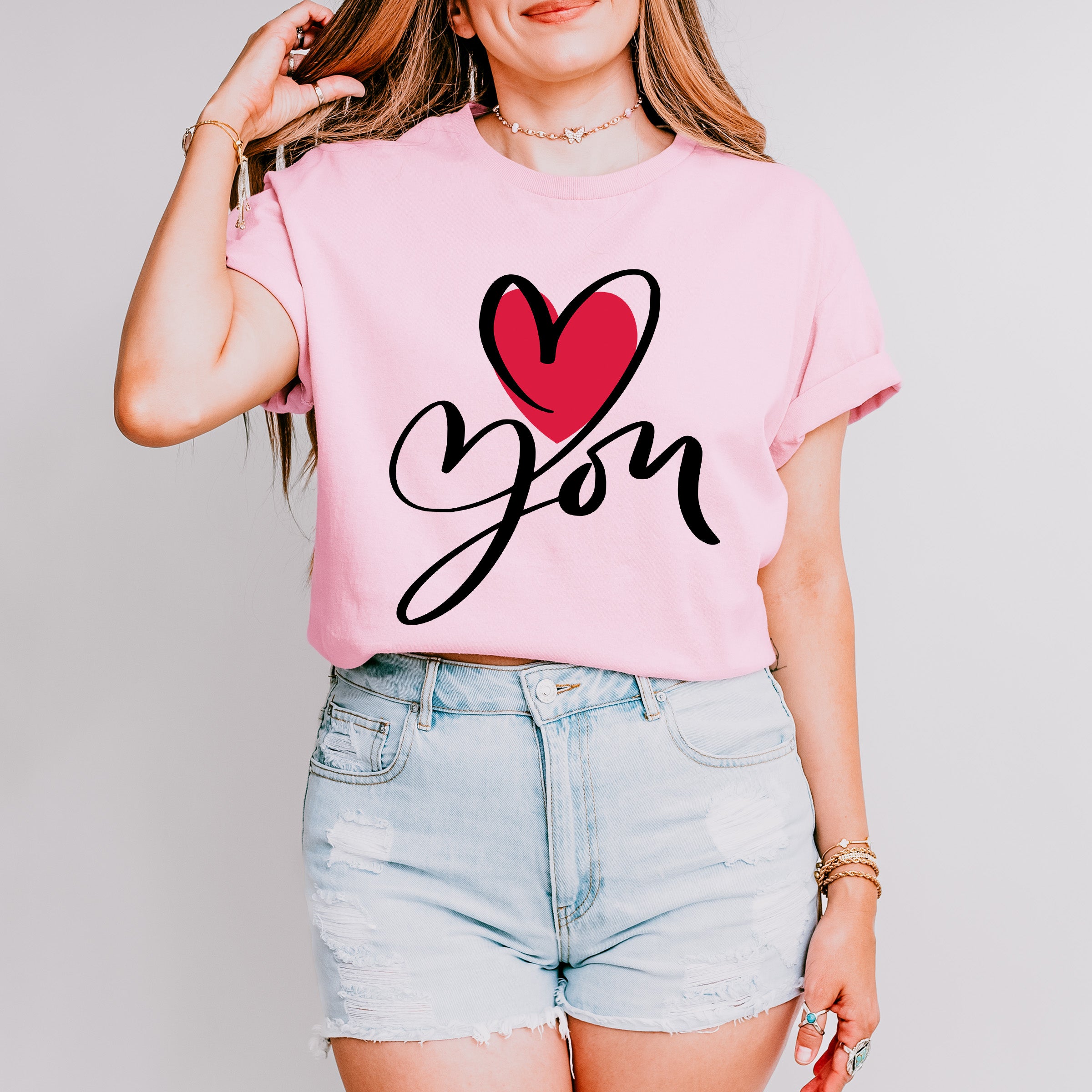 Love You Cursive Design - Valentine's Day Unisex Crewneck T-Shirt Sweatshirt Hoodie