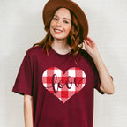 Plaid Heart Love Cursive Design - Valentine's Day Unisex Crewneck T-Shirt Sweatshirt Hoodie