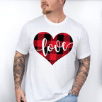 Plaid Heart Love Cursive Design - Valentine's Day Unisex Crewneck T-Shirt Sweatshirt Hoodie