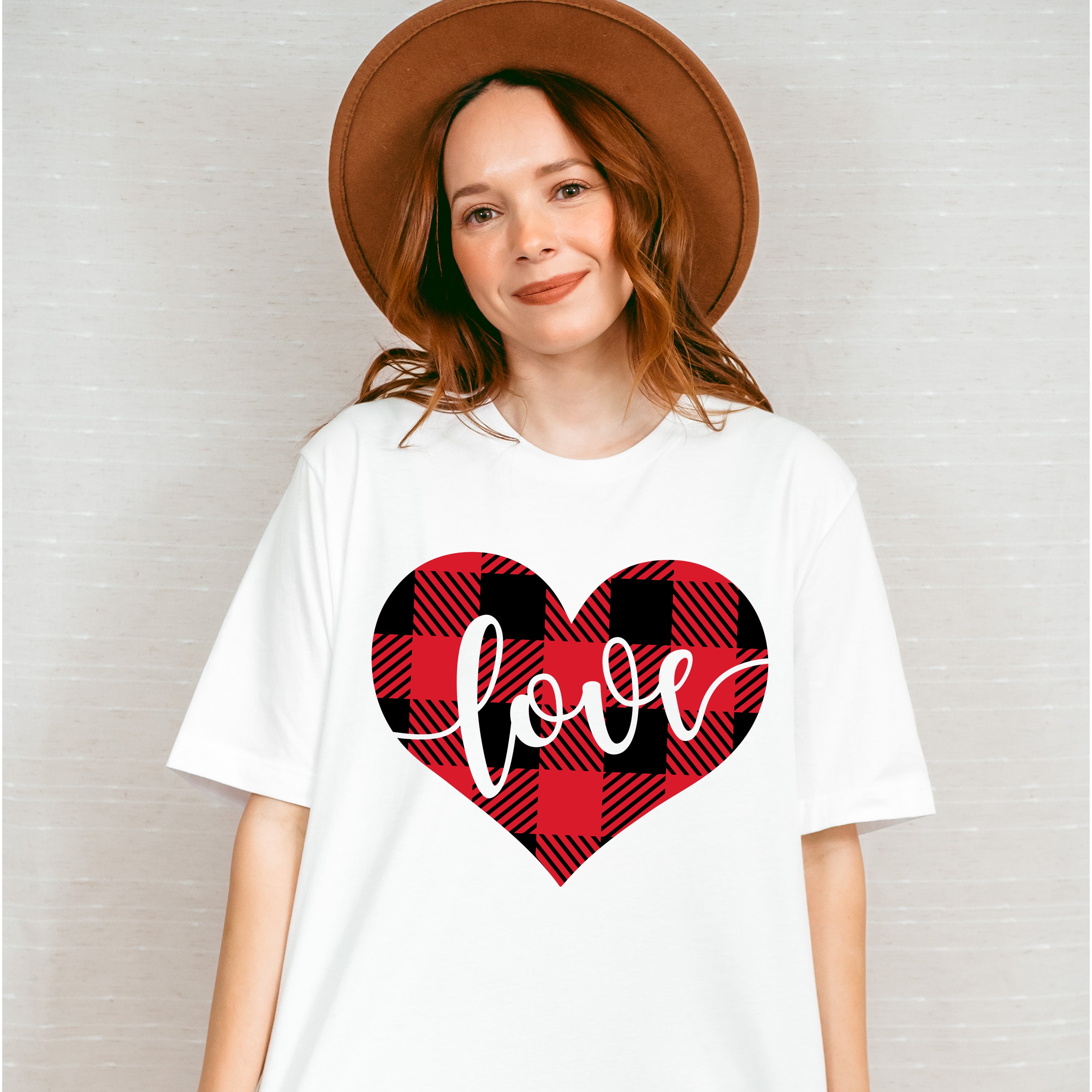 Plaid Heart Love Cursive Design - Valentine's Day Unisex Crewneck T-Shirt Sweatshirt Hoodie