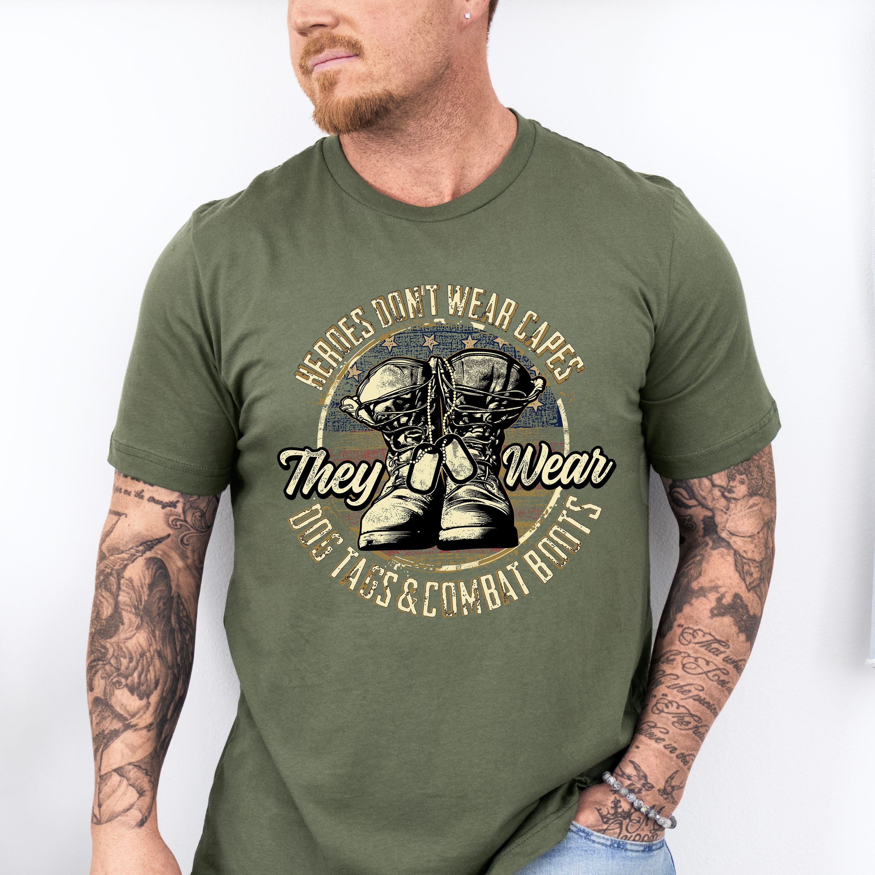 Heroes Wear Dog Tags And Combat Boots - Military Unisex Crewneck T-Shirt Sweatshirt Hoodie