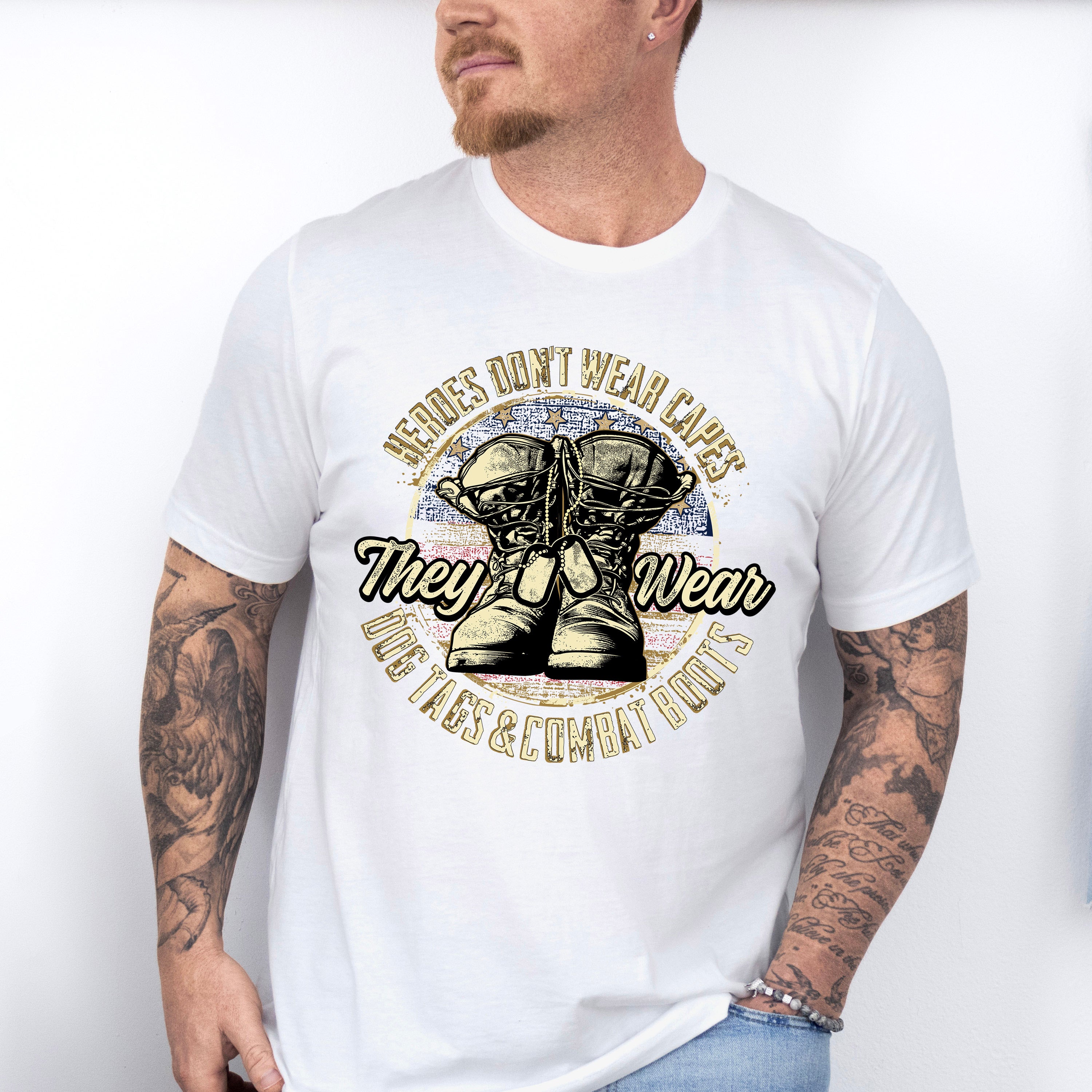 Heroes Wear Dog Tags And Combat Boots - Military Unisex Crewneck T-Shirt Sweatshirt Hoodie