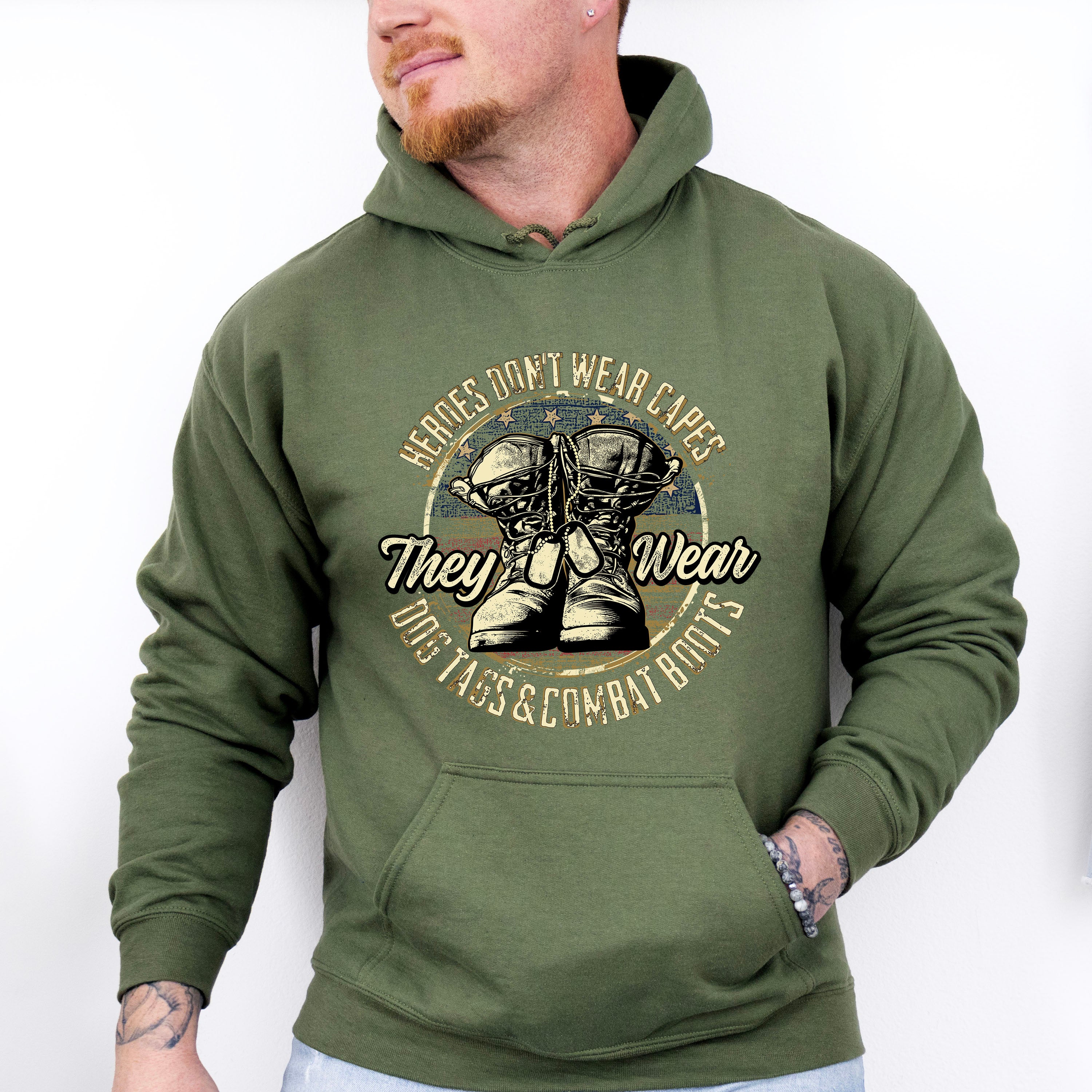 Heroes Wear Dog Tags And Combat Boots - Military Unisex Crewneck T-Shirt Sweatshirt Hoodie