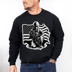 Soldier With Flag Dark Design - Military Unisex Crewneck T-Shirt Sweatshirt Hoodie