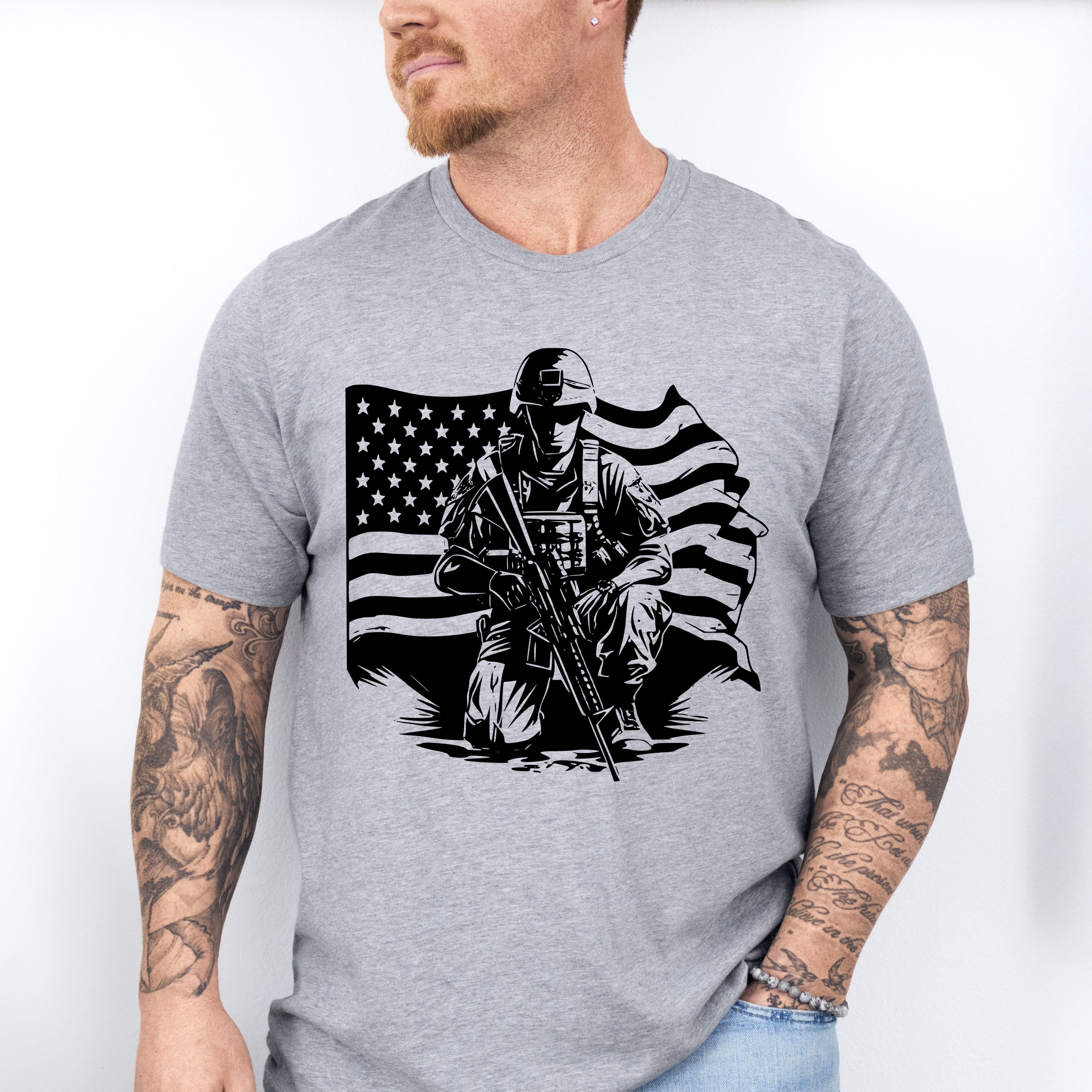 Soldier With Flag Dark Design - Military Unisex Crewneck T-Shirt Sweatshirt Hoodie