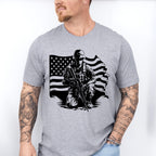 Soldier With Flag Dark Design - Military Unisex Crewneck T-Shirt Sweatshirt Hoodie