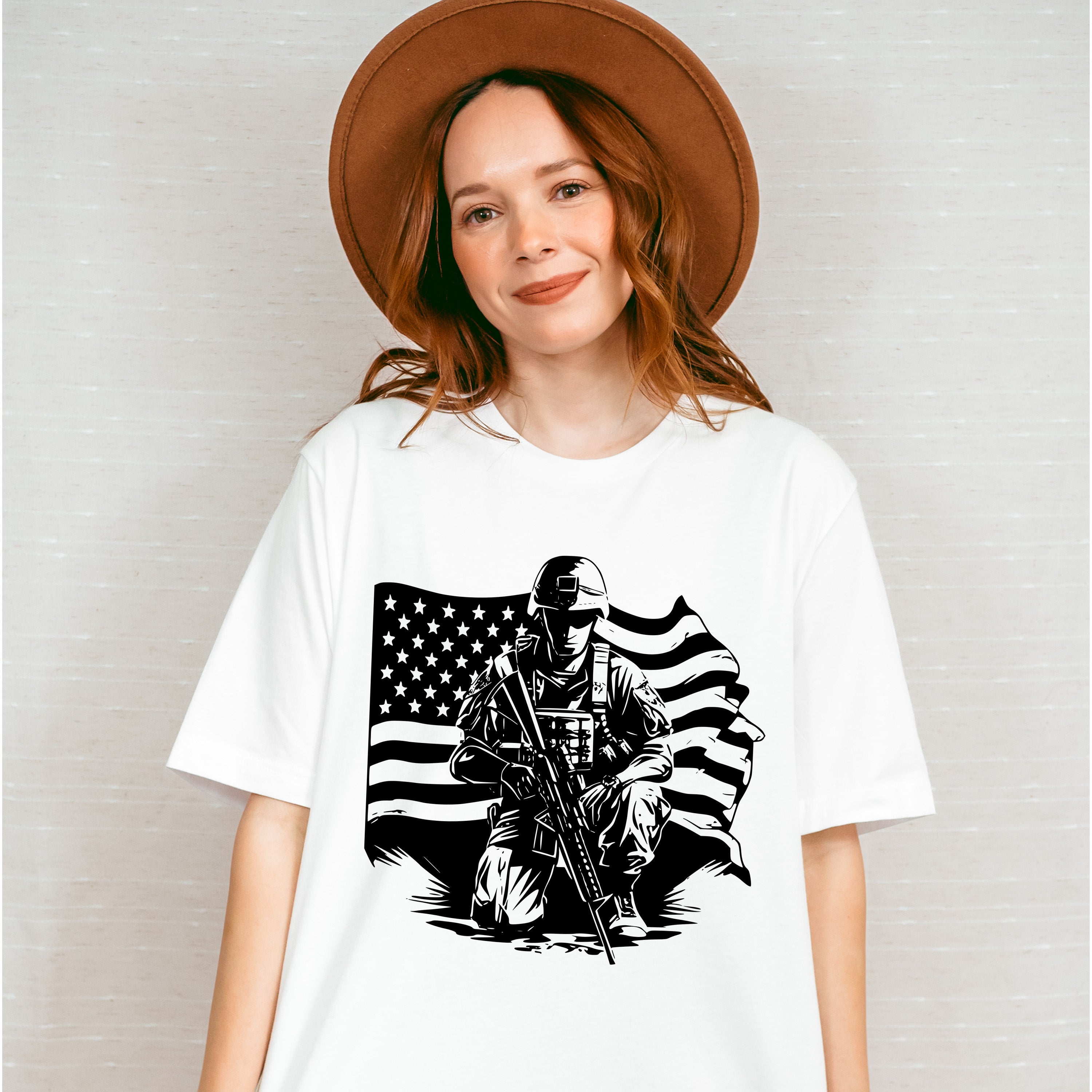 Soldier With Flag Dark Design - Military Unisex Crewneck T-Shirt Sweatshirt Hoodie