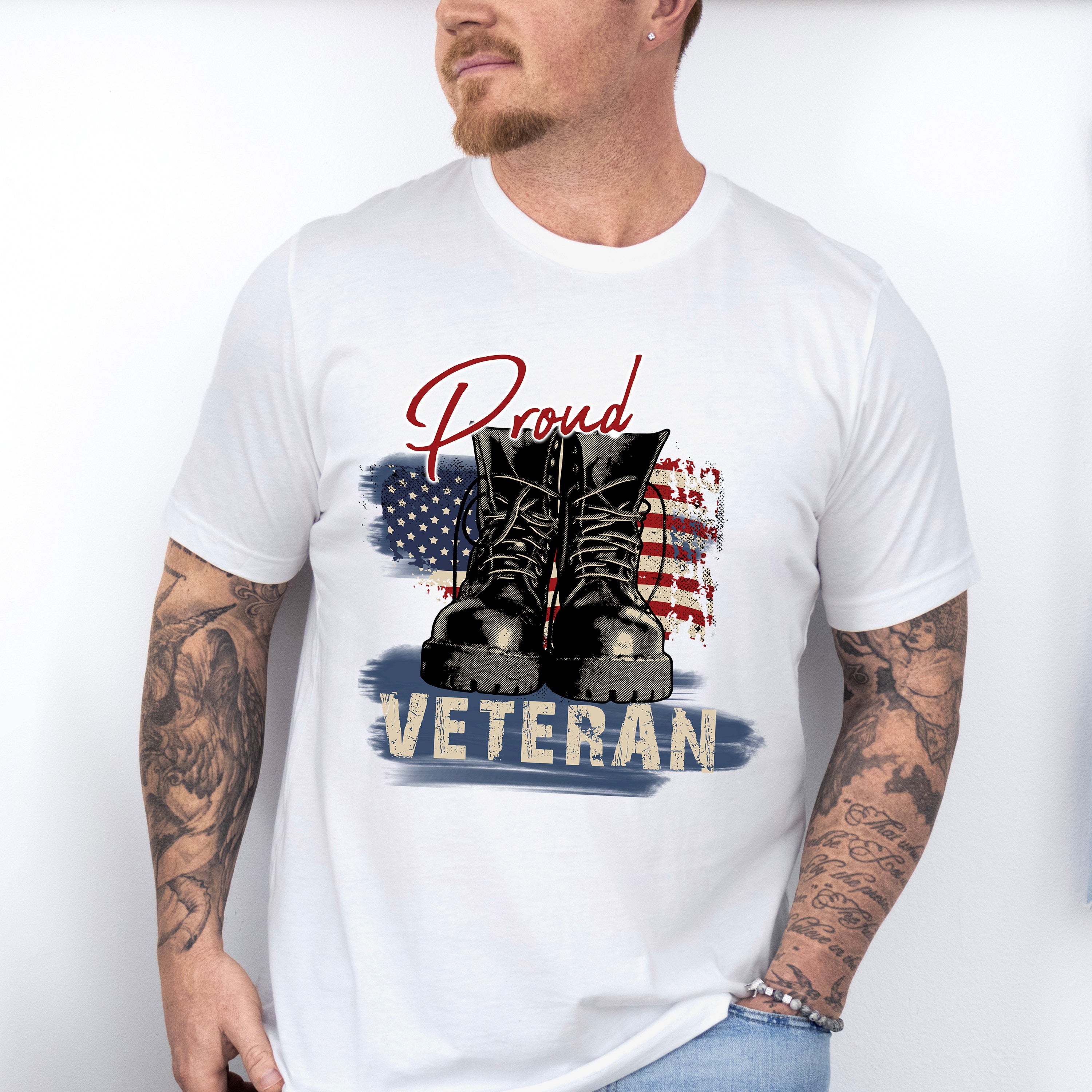 Proud Veteran Boots Design - Military Unisex Crewneck T-Shirt Sweatshirt Hoodie