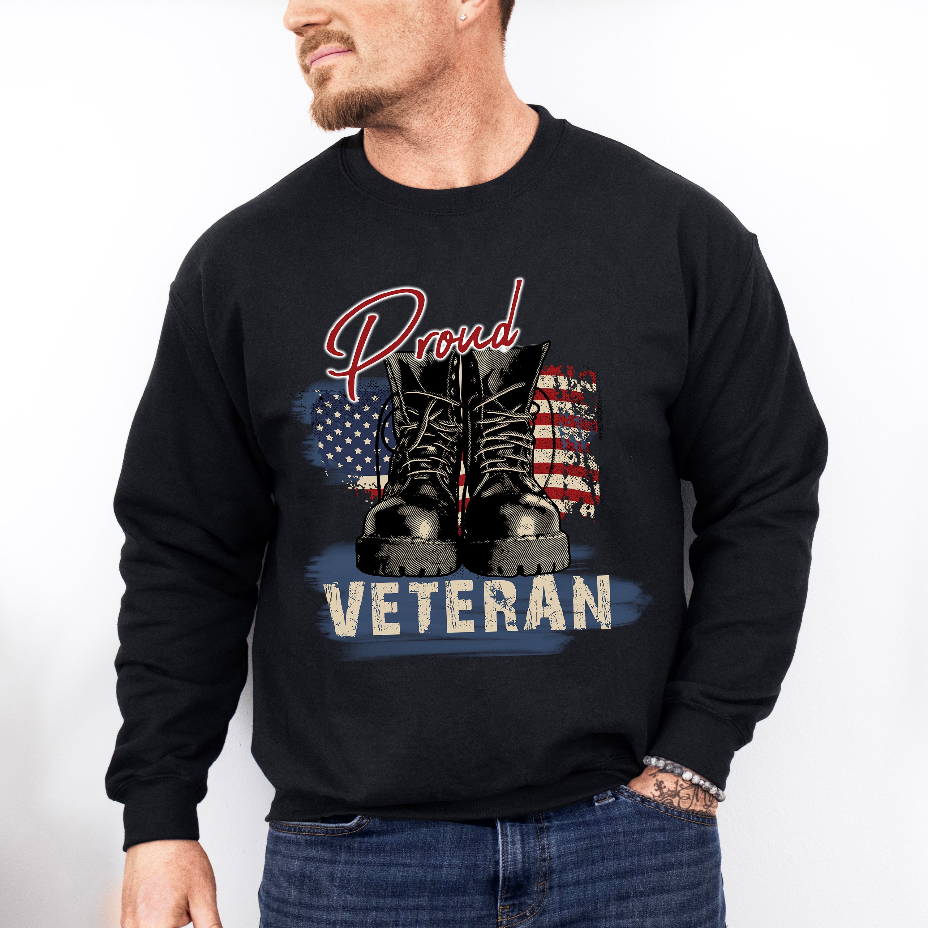 Proud Veteran Boots Design - Military Unisex Crewneck T-Shirt Sweatshirt Hoodie