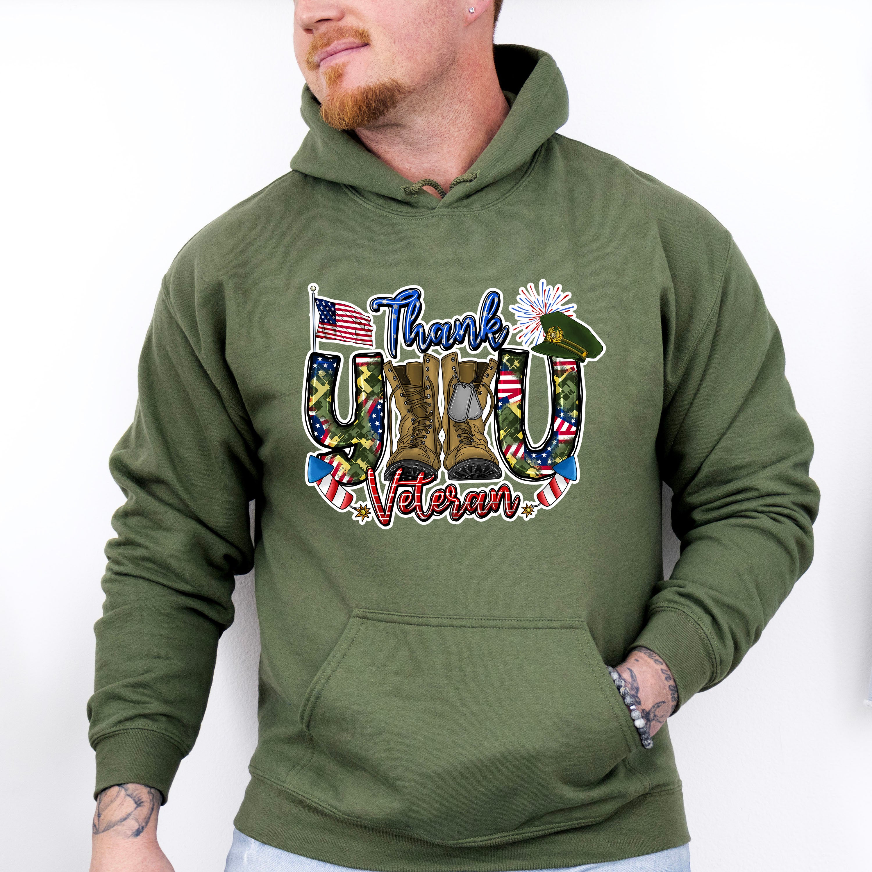 Thank You Veteran Fireworks Design - Military Unisex Crewneck T-Shirt Sweatshirt Hoodie