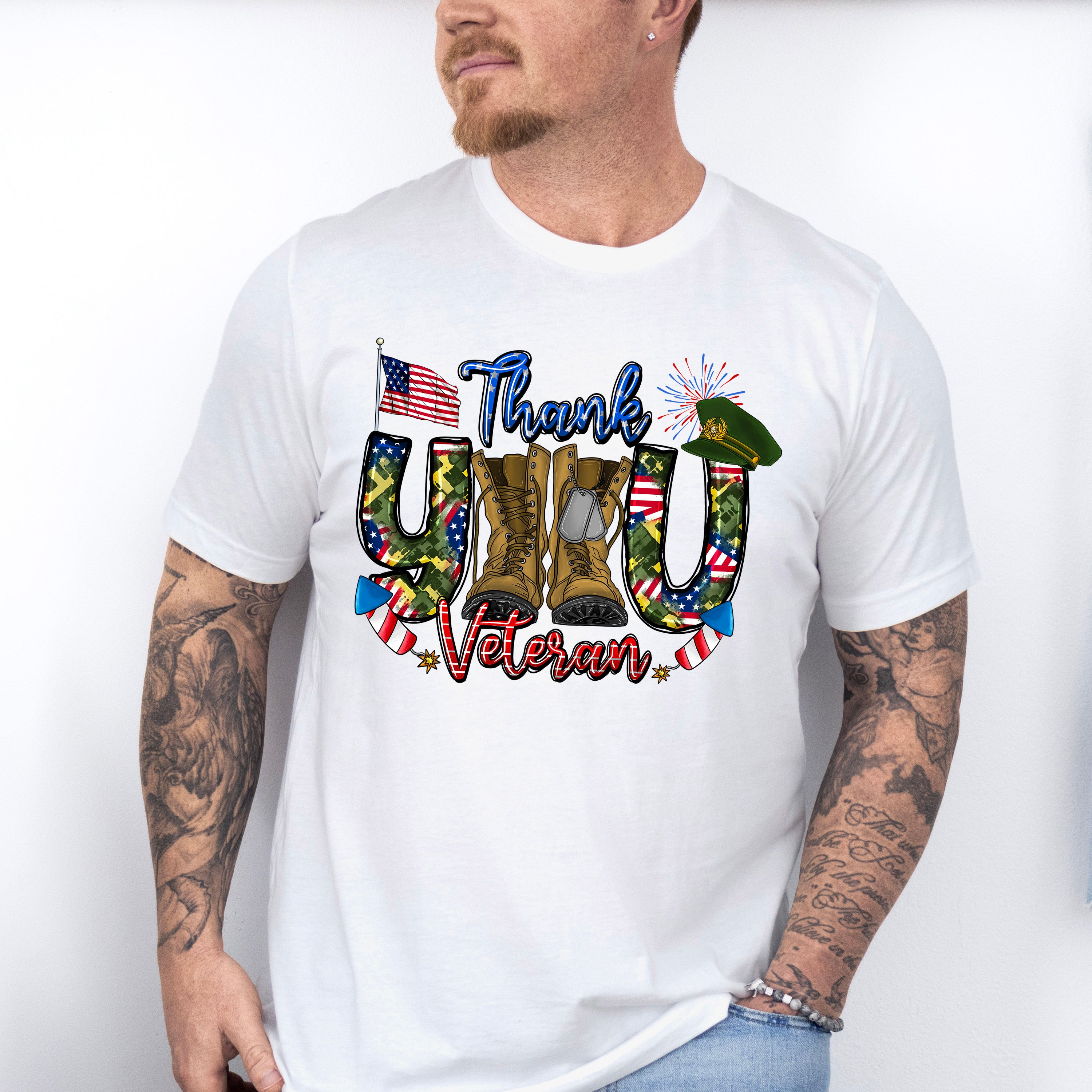 Thank You Veteran Fireworks Design - Military Unisex Crewneck T-Shirt Sweatshirt Hoodie