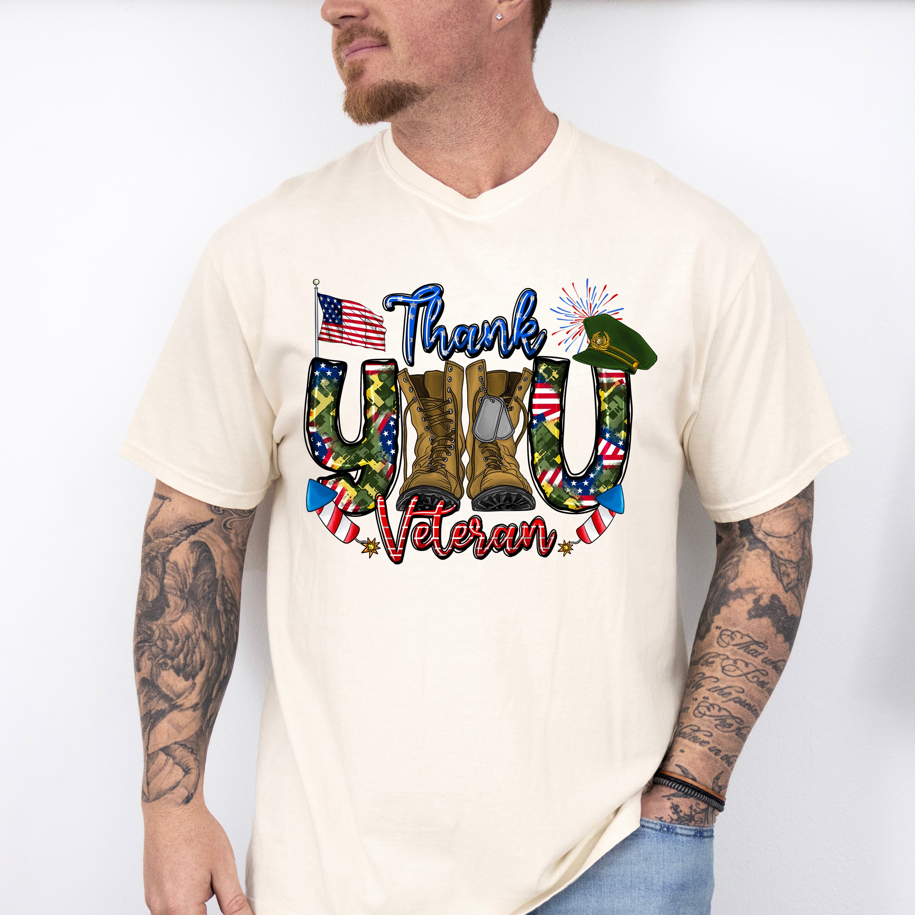 Thank You Veteran Fireworks Design - Military Unisex Crewneck T-Shirt Sweatshirt Hoodie