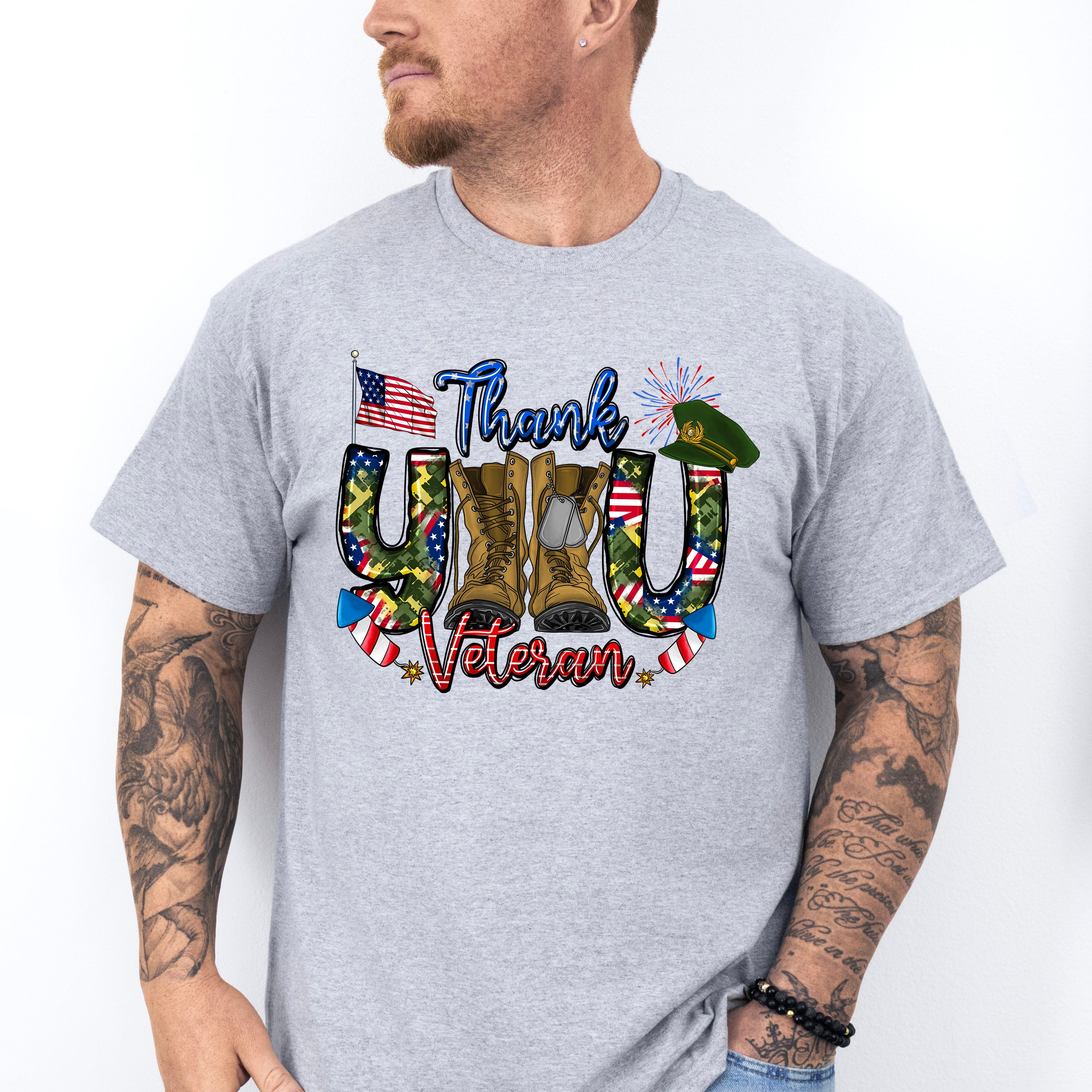 Thank You Veteran Fireworks Design - Military Unisex Crewneck T-Shirt Sweatshirt Hoodie