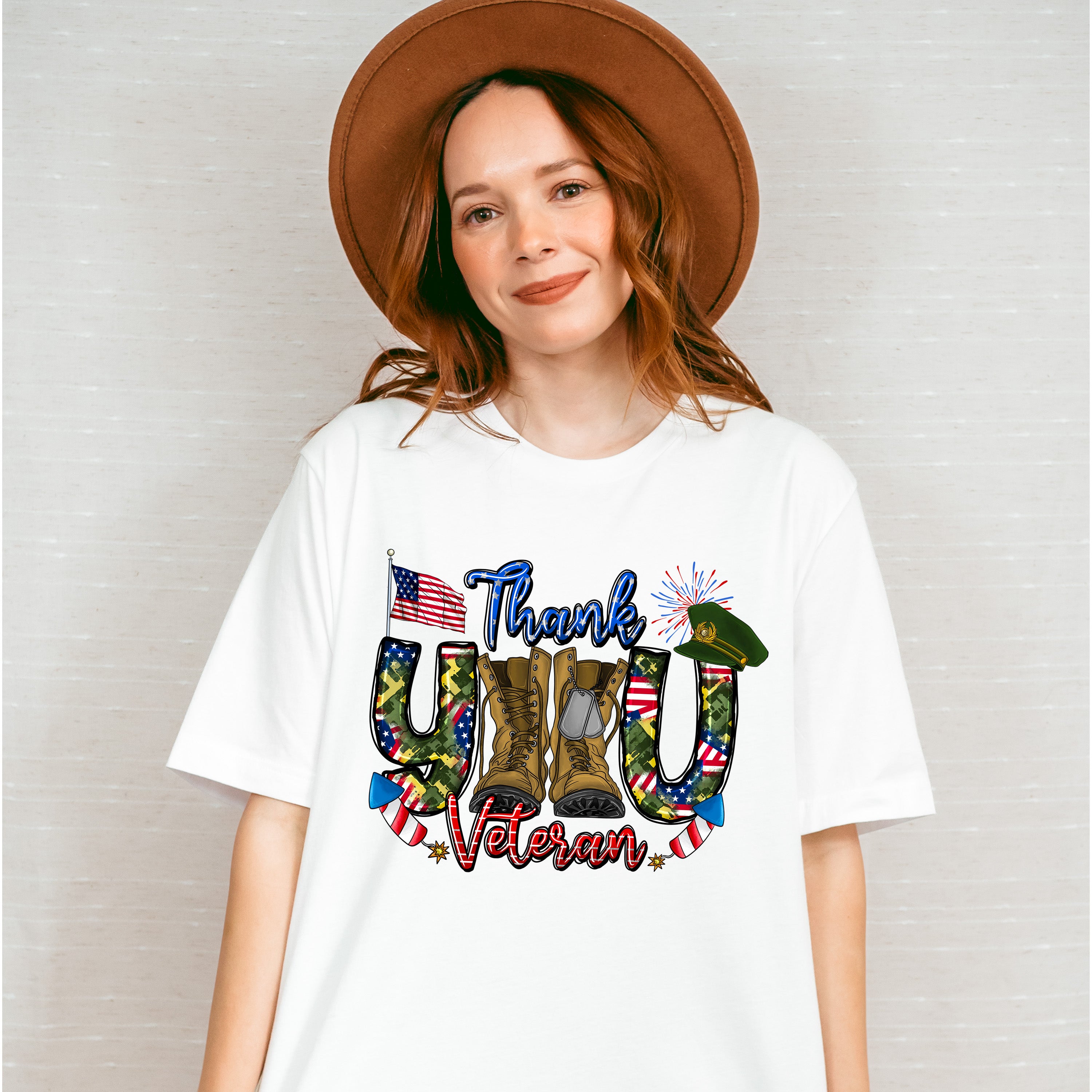 Thank You Veteran Fireworks Design - Military Unisex Crewneck T-Shirt Sweatshirt Hoodie