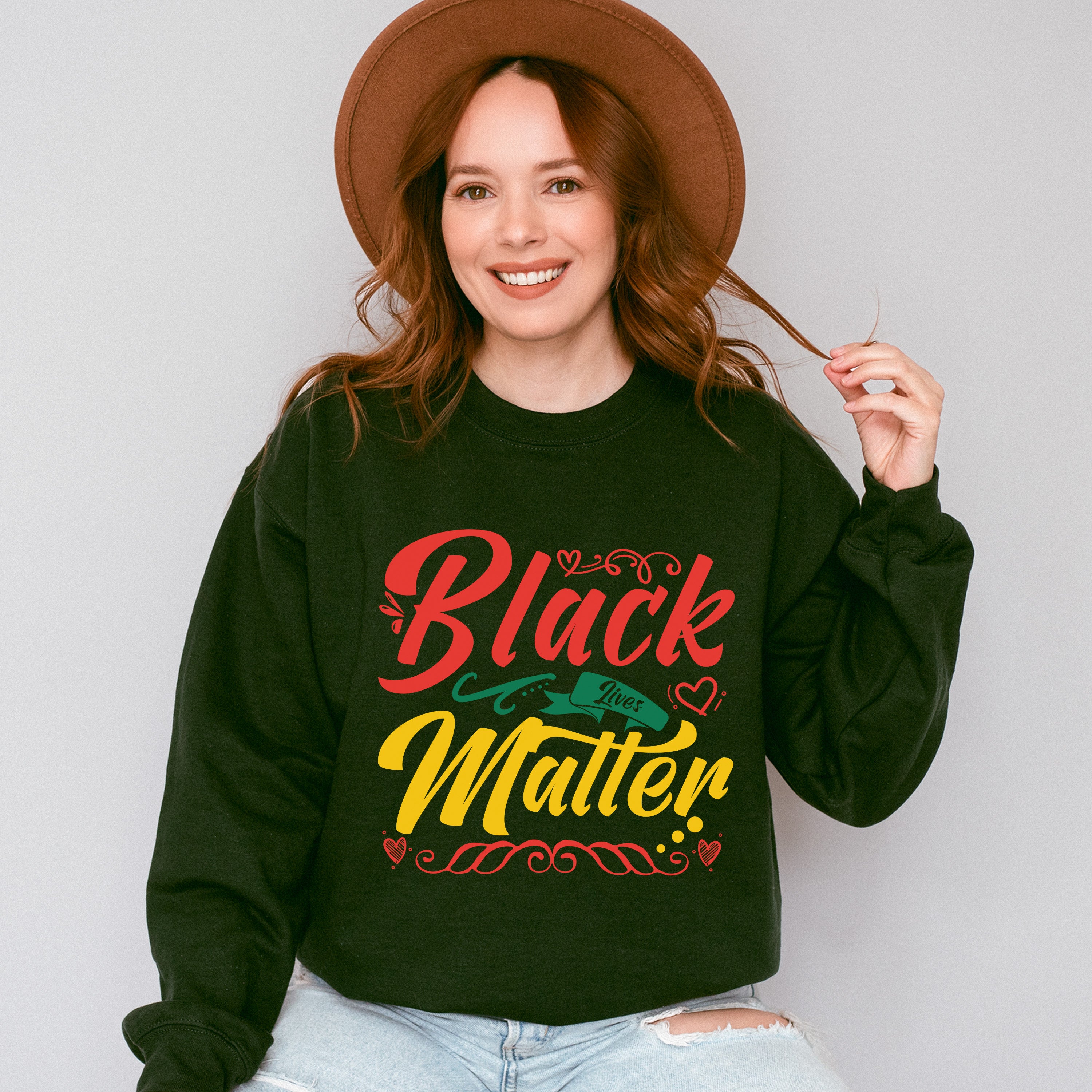 Black Lives Matter Red Green Yellow Design - BLM Unisex Crewneck T-Shirt Sweatshirt Hoodie