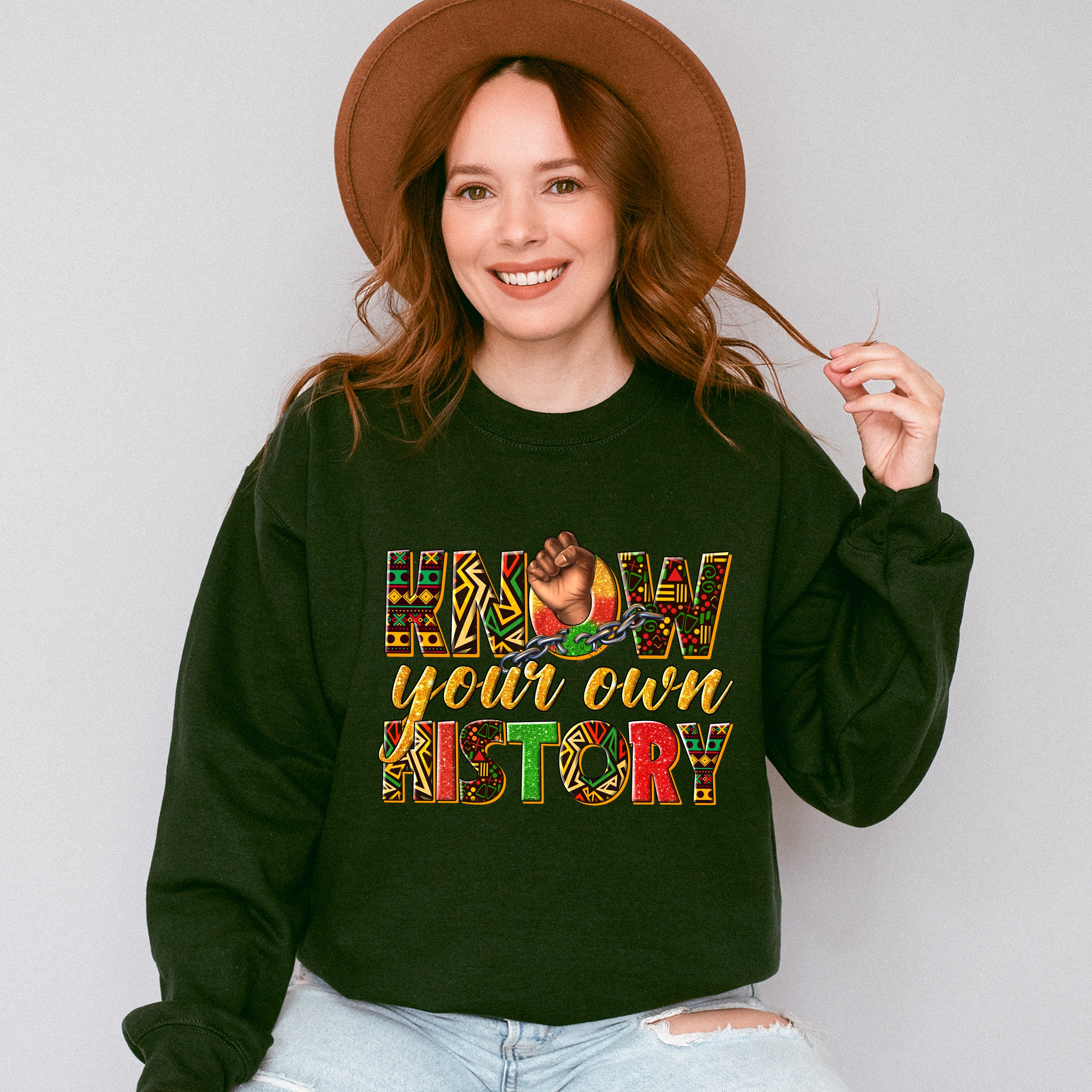 Know Your Own History Fist Design - BLM Unisex Crewneck T-Shirt Sweatshirt Hoodie