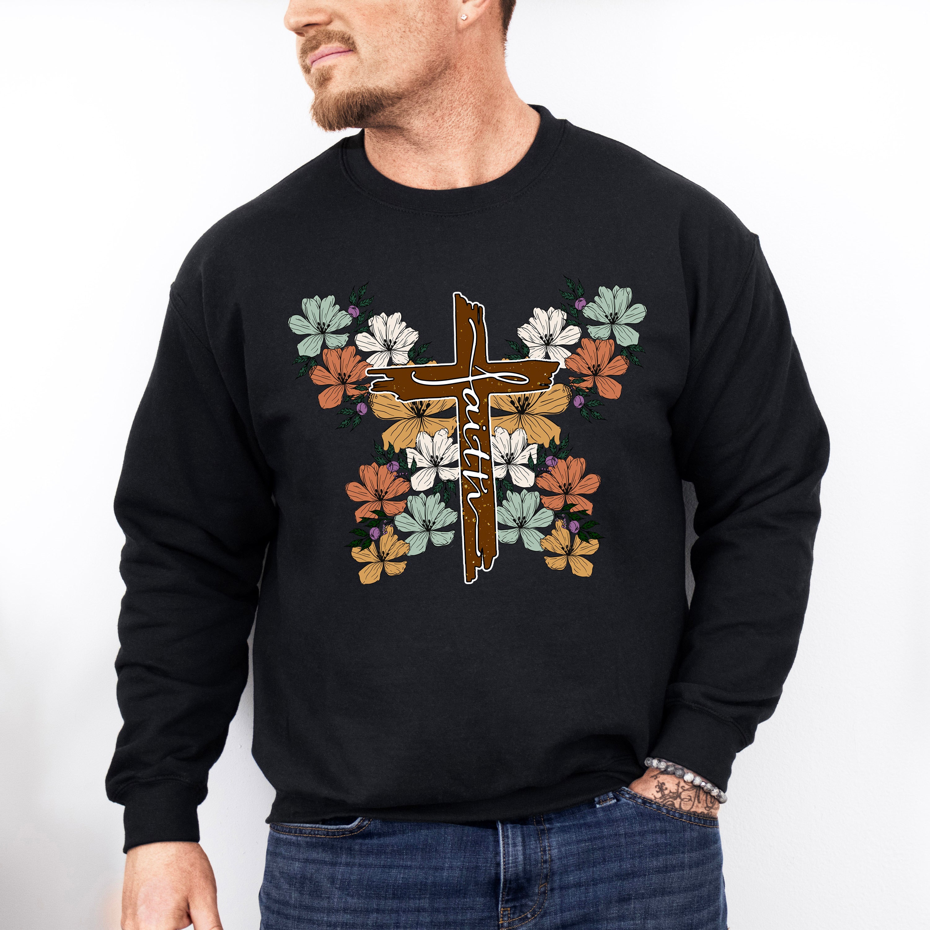 Faith Flowers Design - Christianity Unisex Crewneck T-Shirt Sweatshirt Hoodie