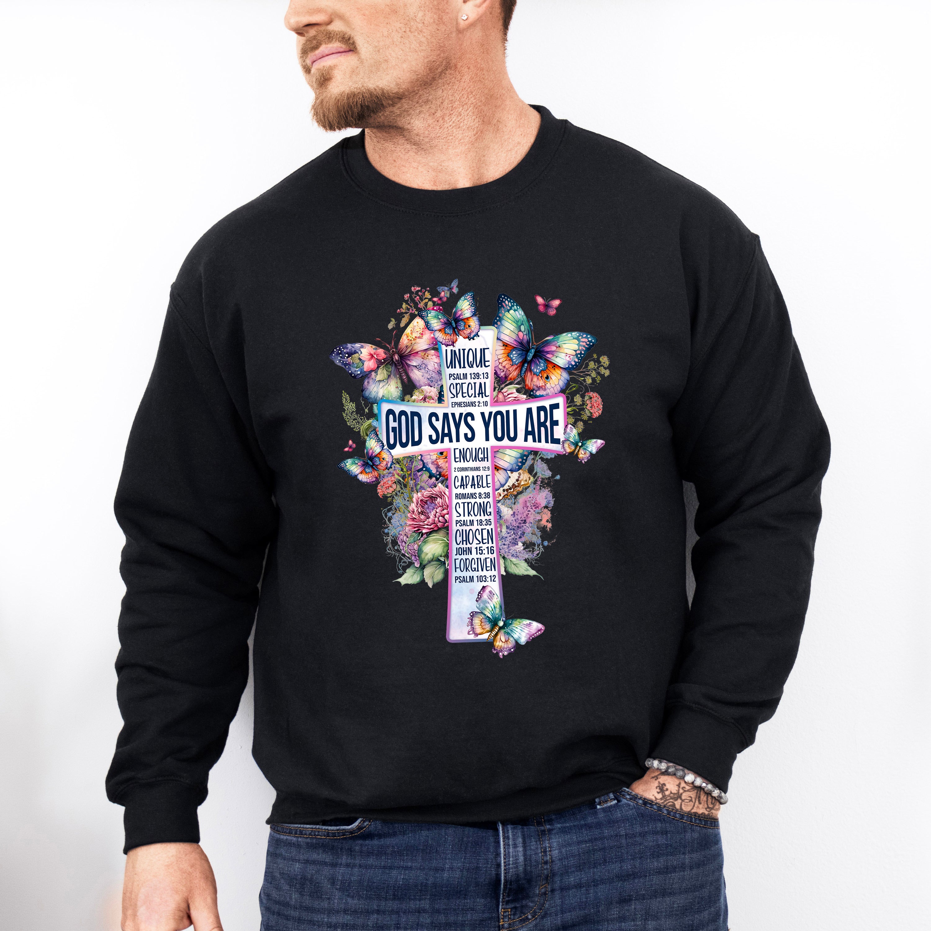 God Says You Are Butterfly Colorful Design - Christianity Unisex Crewneck T-Shirt Sweatshirt Hoodie