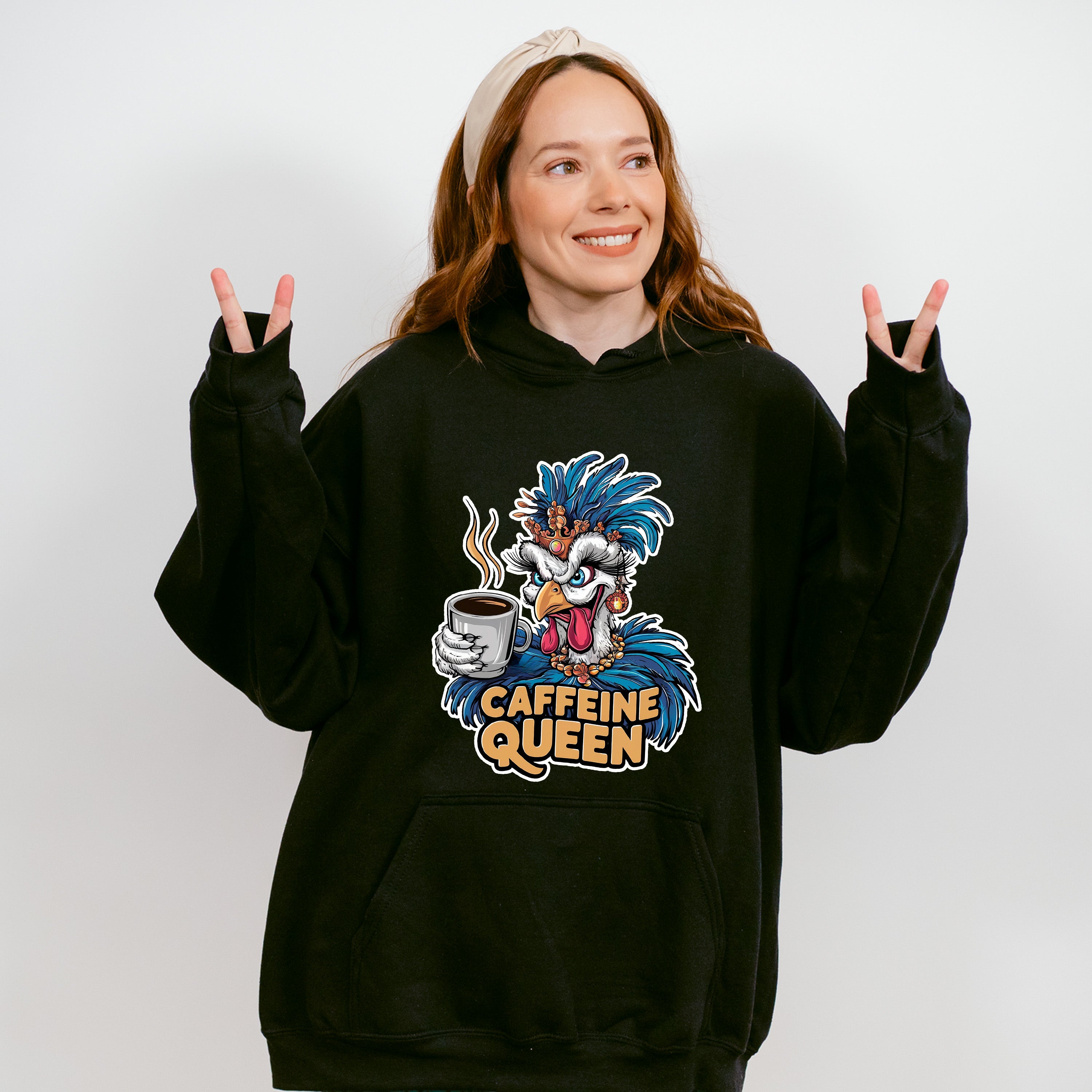 Caffeine Queen Bird Design - Coffee Unisex Crewneck T-Shirt Sweatshirt Hoodie