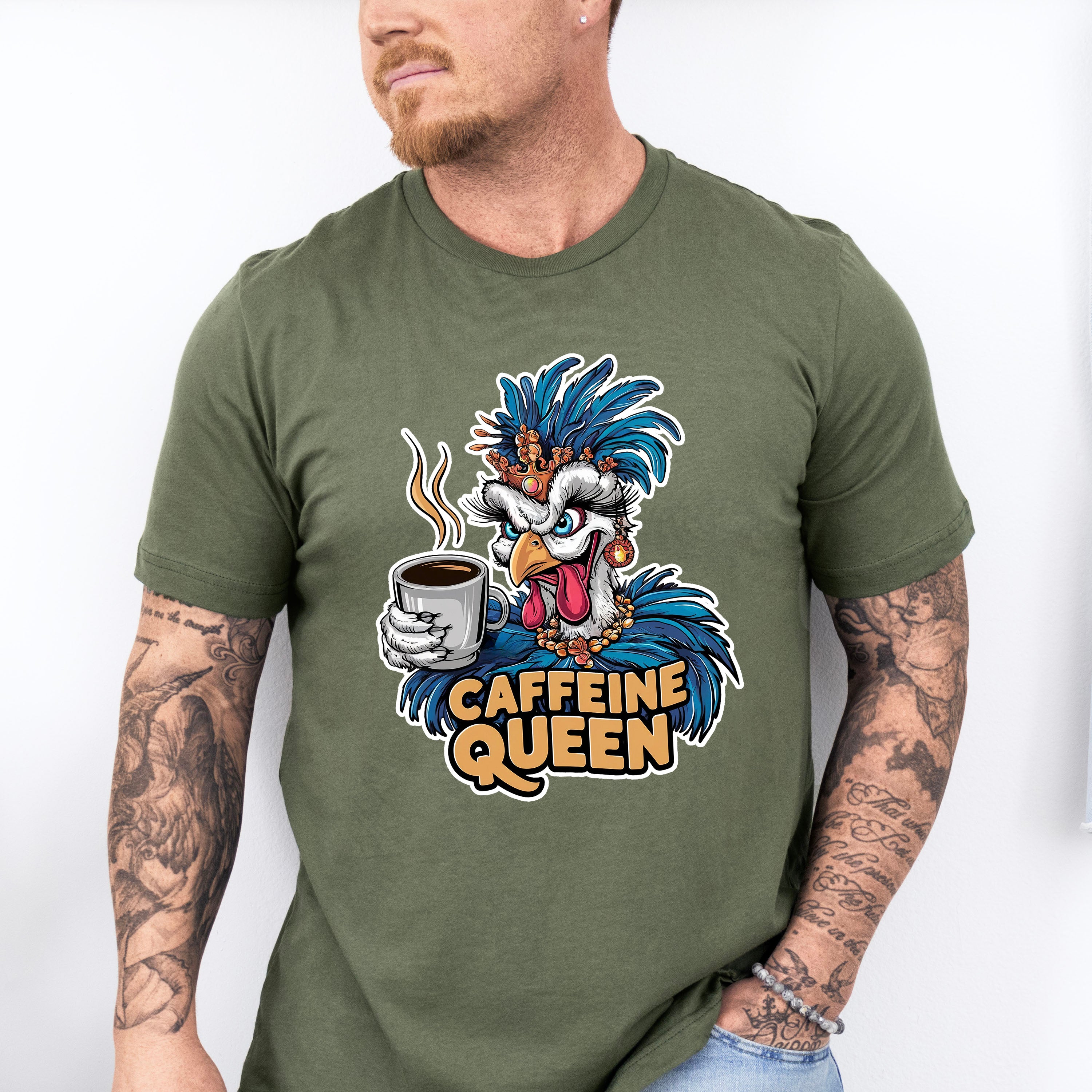 Caffeine Queen Bird Design - Coffee Unisex Crewneck T-Shirt Sweatshirt Hoodie