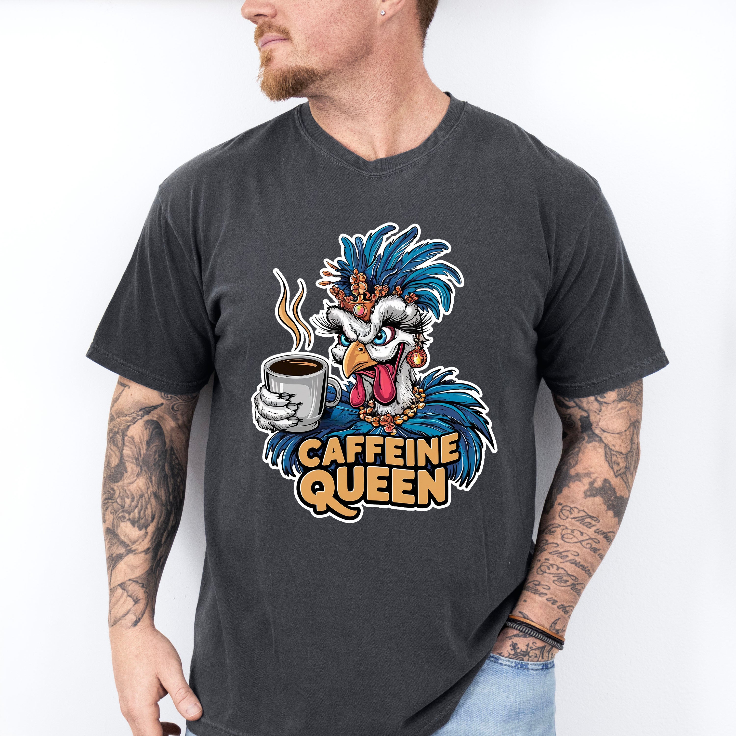 Caffeine Queen Bird Design - Coffee Unisex Crewneck T-Shirt Sweatshirt Hoodie