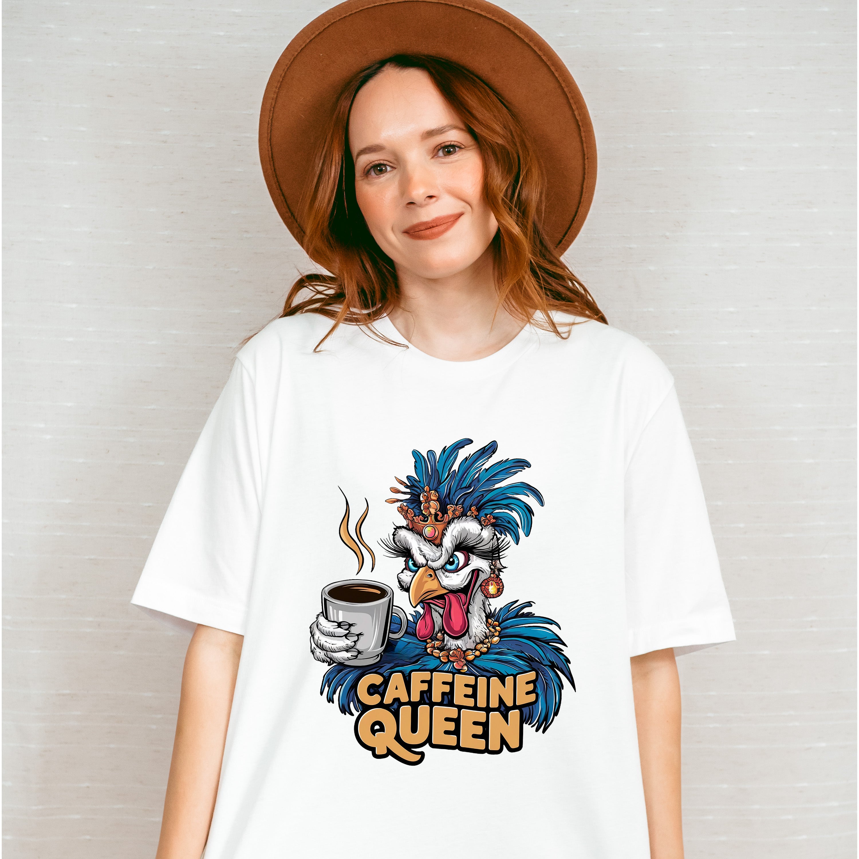 Caffeine Queen Bird Design - Coffee Unisex Crewneck T-Shirt Sweatshirt Hoodie