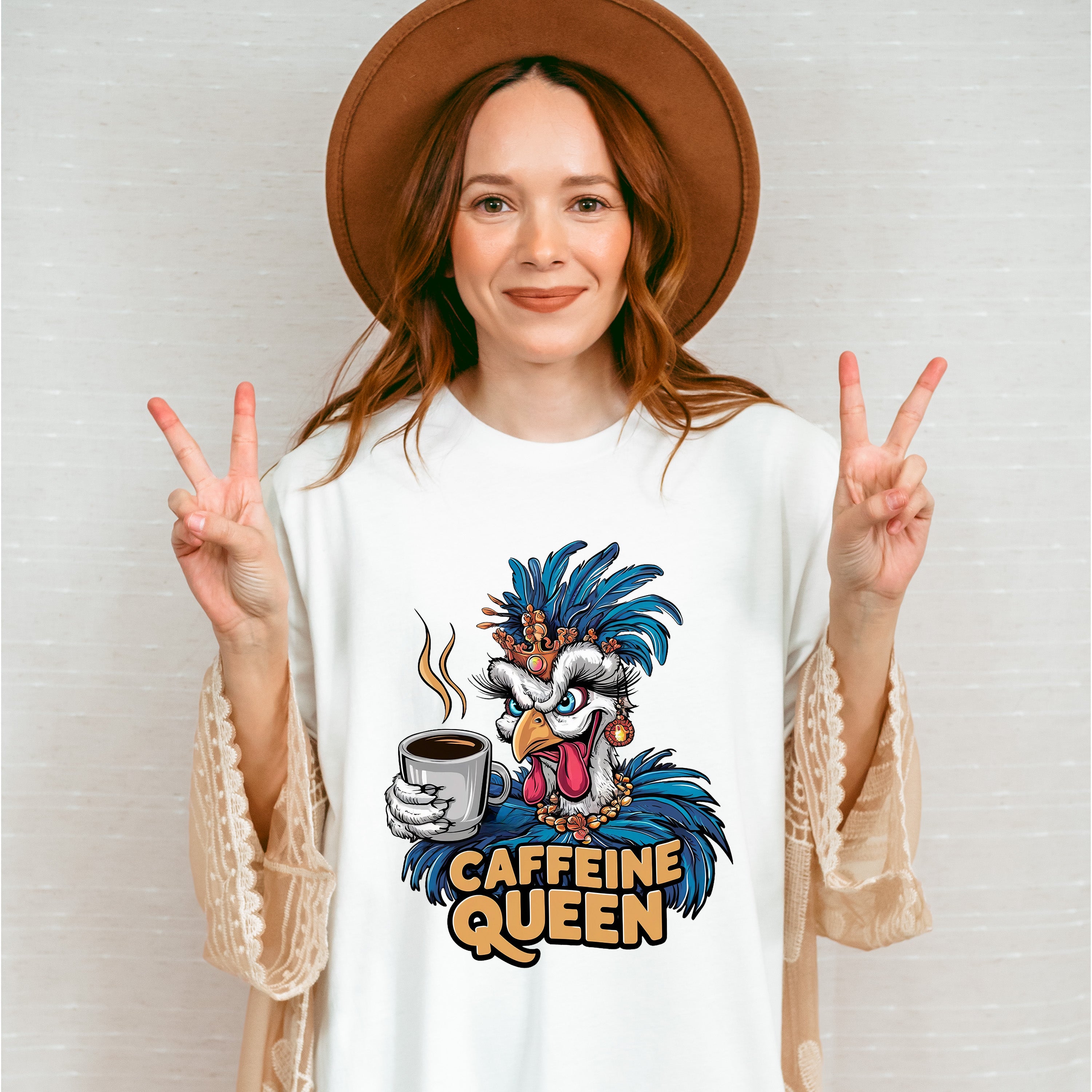 Caffeine Queen Bird Design - Coffee Unisex Crewneck T-Shirt Sweatshirt Hoodie