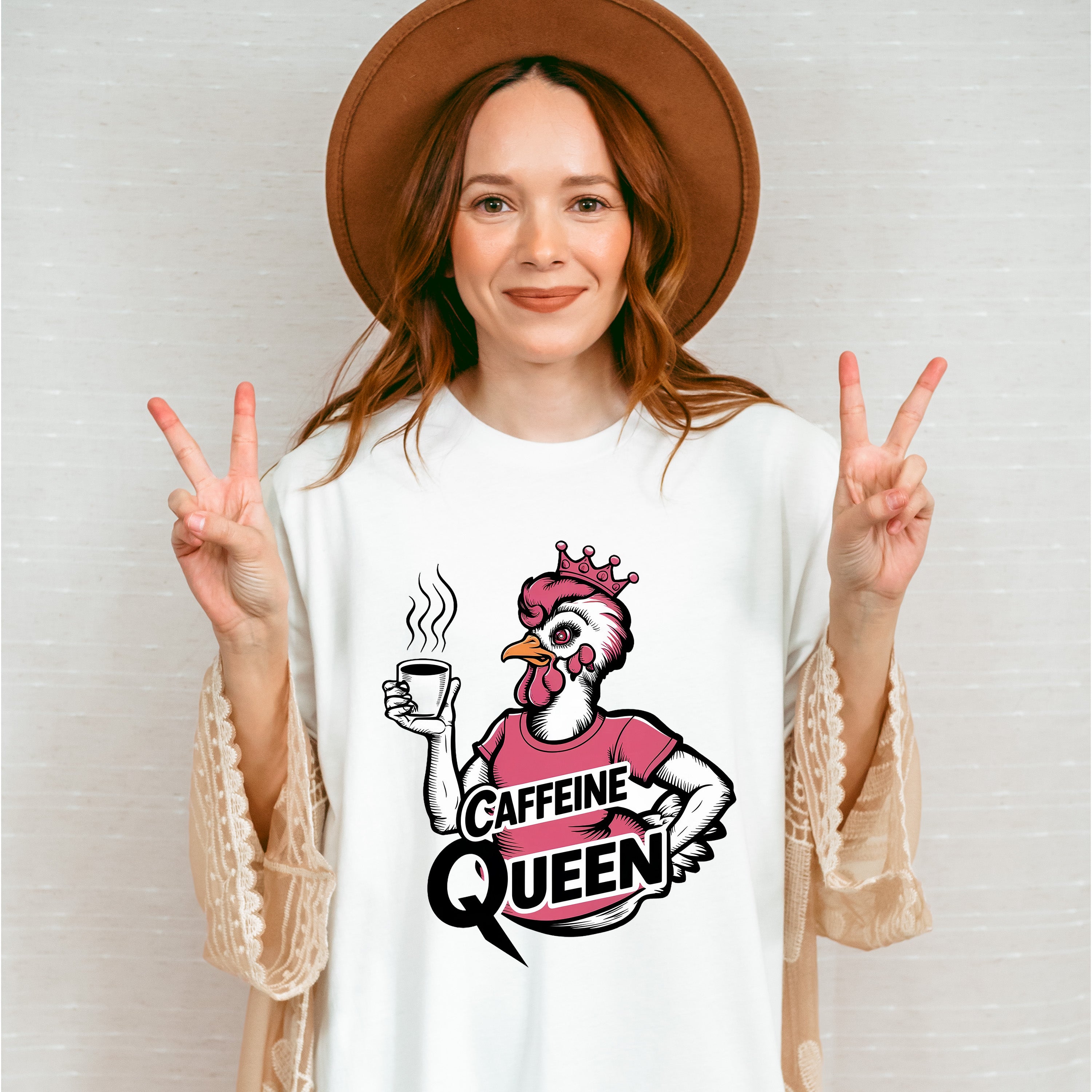 Caffeine Queen Pink Design - Coffee Unisex Crewneck T-Shirt Sweatshirt Hoodie