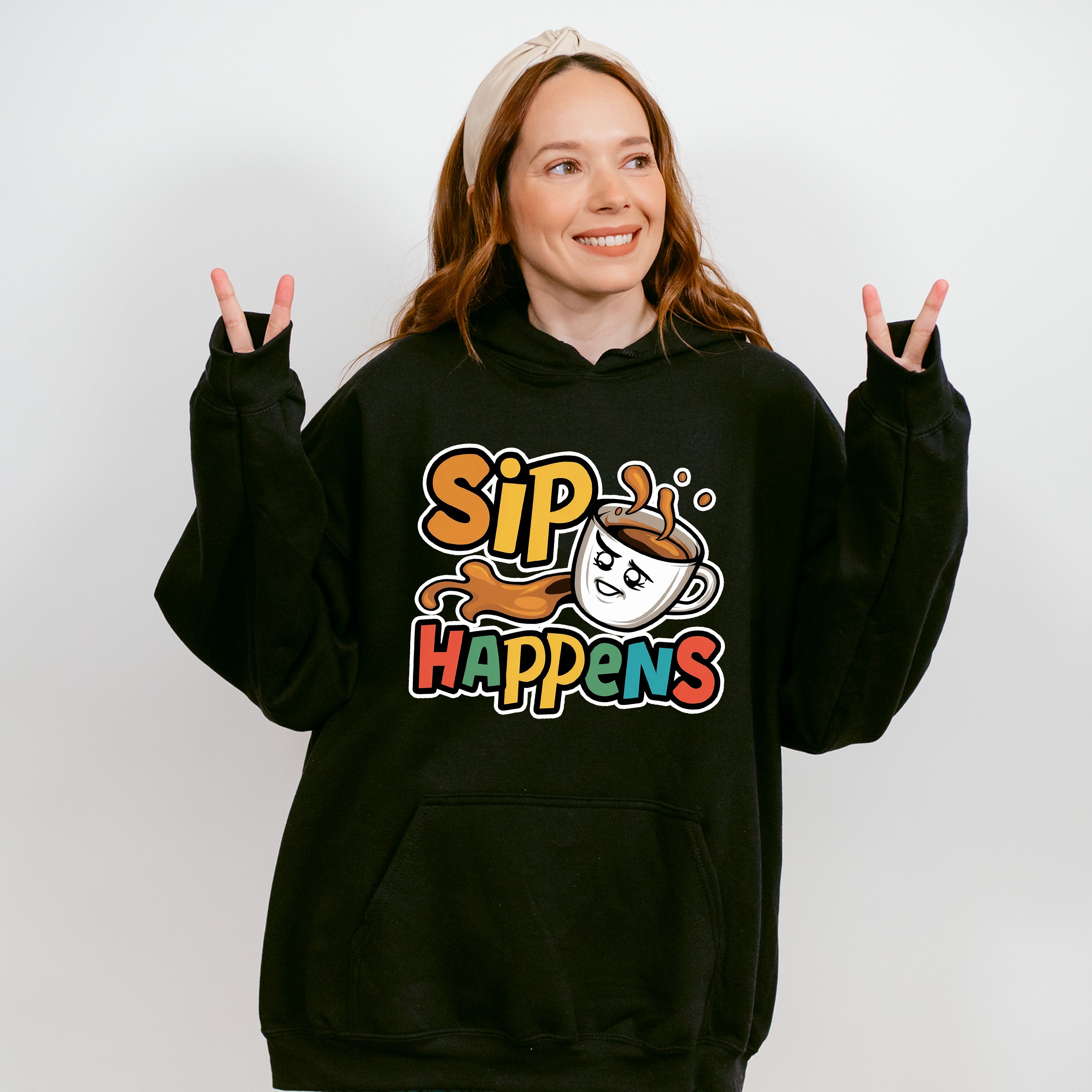 Sip Happens Colorful Design - Coffee Unisex Crewneck T-Shirt Sweatshirt Hoodie