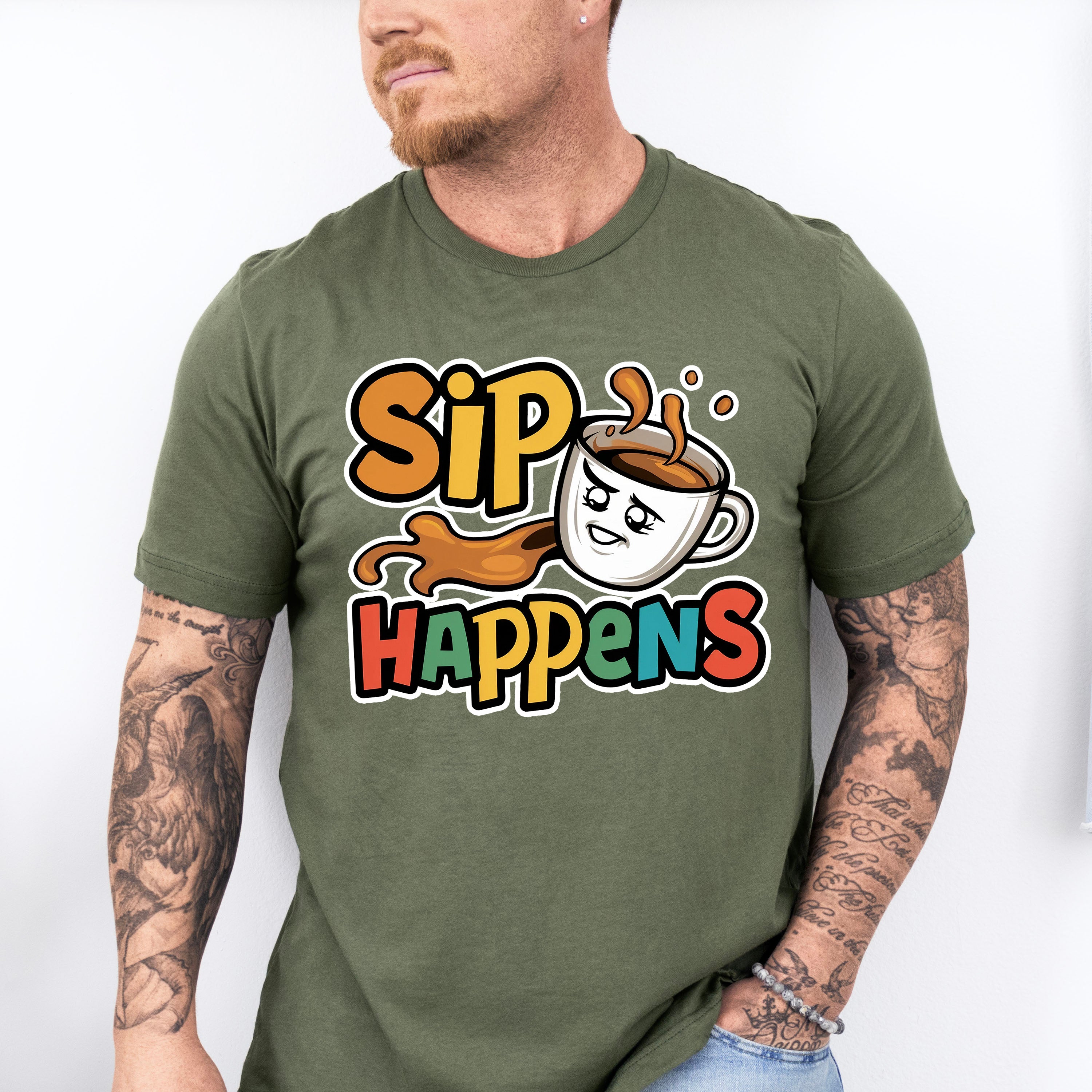 Sip Happens Colorful Design - Coffee Unisex Crewneck T-Shirt Sweatshirt Hoodie