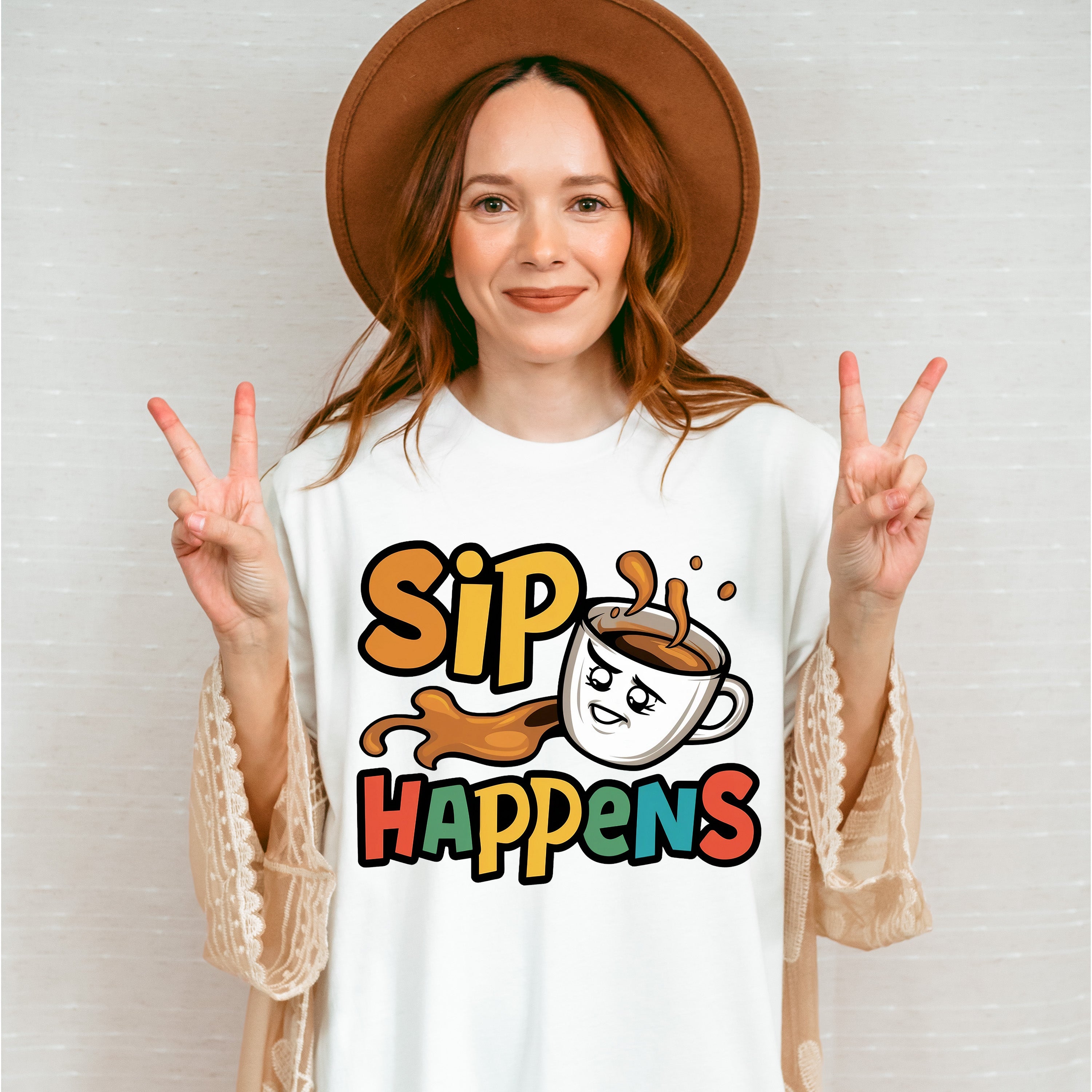 Sip Happens Colorful Design - Coffee Unisex Crewneck T-Shirt Sweatshirt Hoodie
