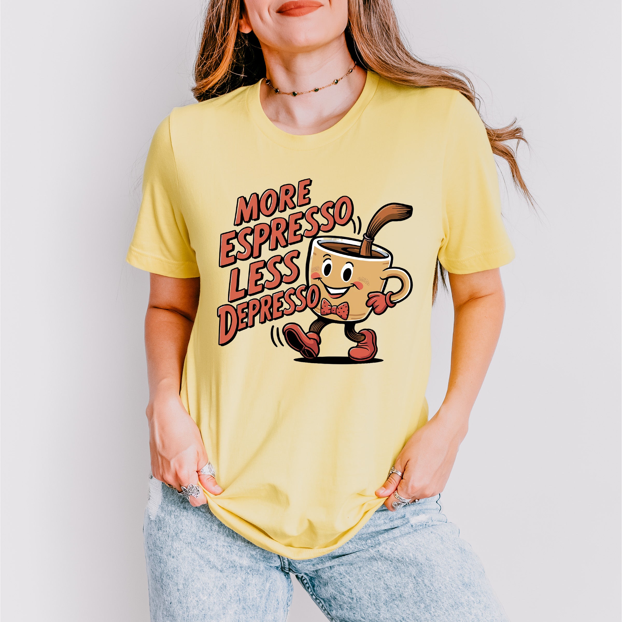 More Espresso Less Depresso - Coffee Unisex Crewneck T-Shirt Sweatshirt Hoodie