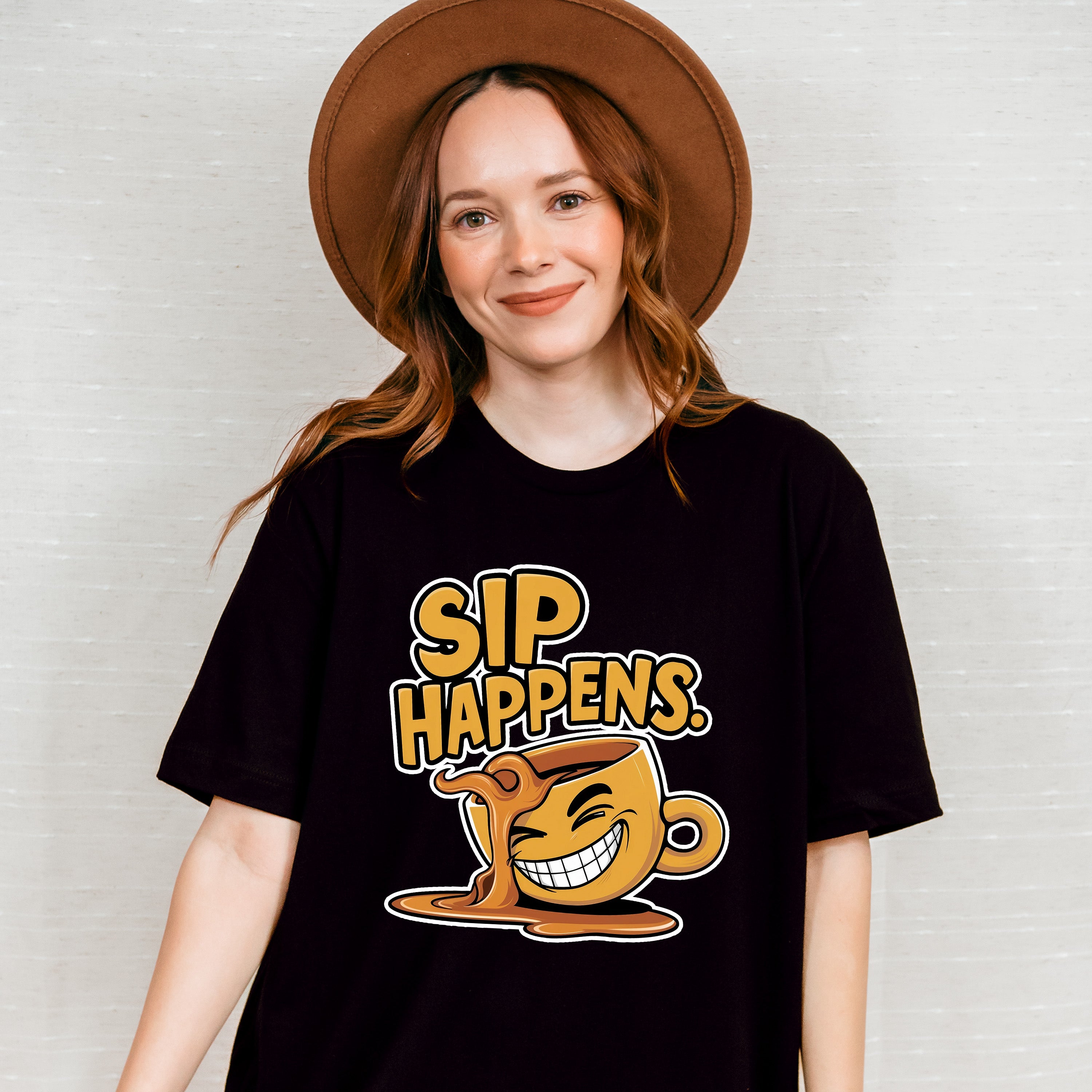 Sip Happens Yellow Design - Coffee Unisex Crewneck T-Shirt Sweatshirt Hoodie