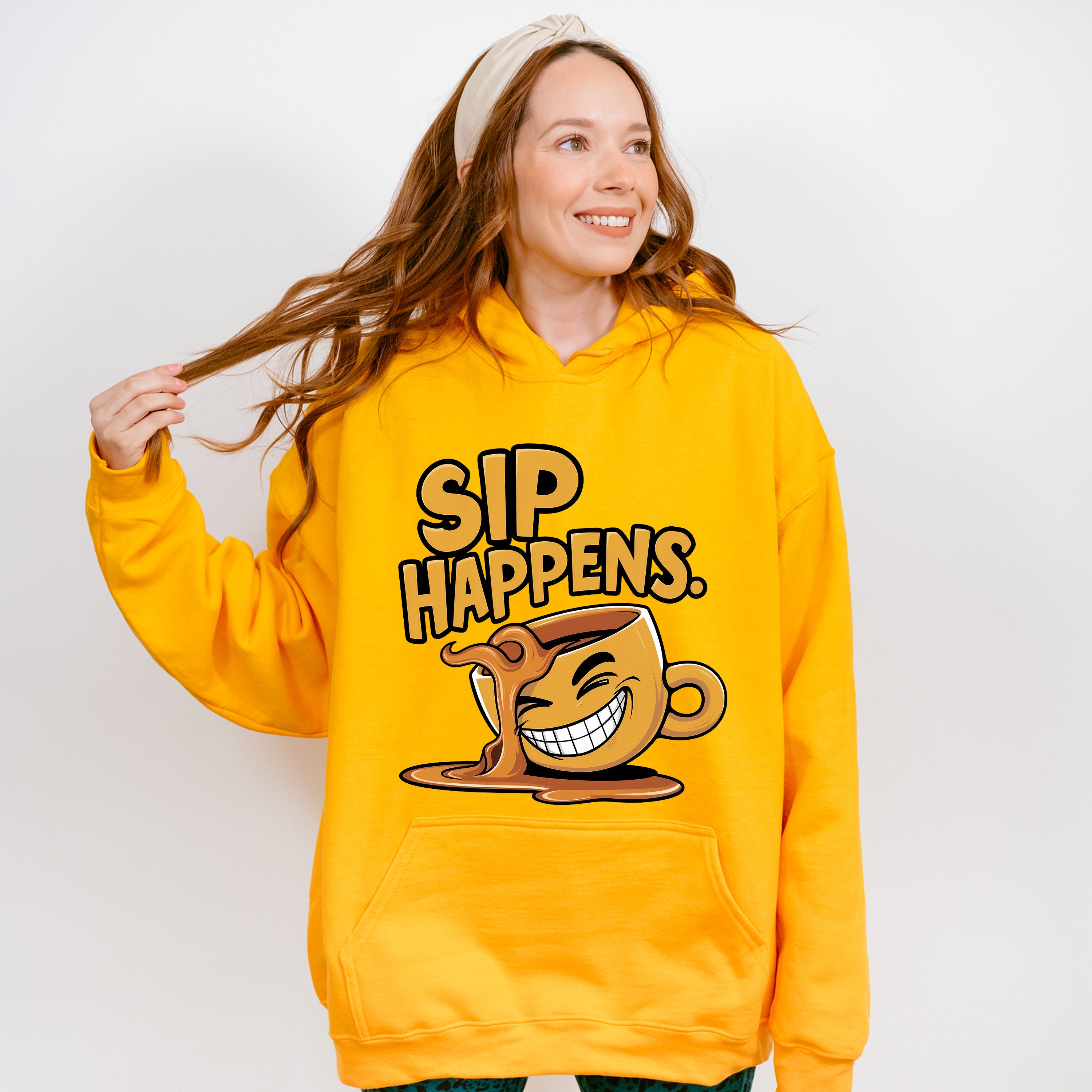 Sip Happens Yellow Design - Coffee Unisex Crewneck T-Shirt Sweatshirt Hoodie