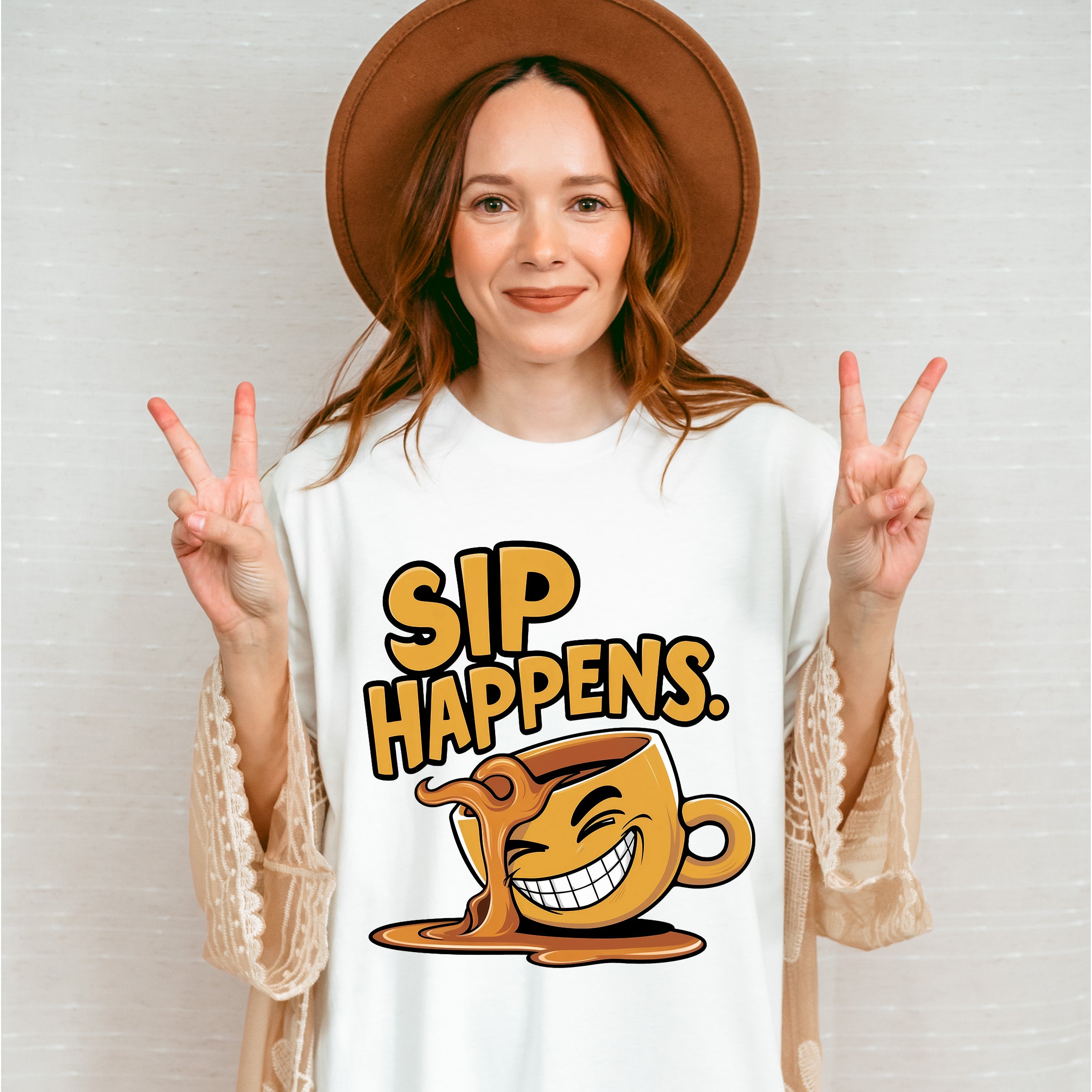 Sip Happens Yellow Design - Coffee Unisex Crewneck T-Shirt Sweatshirt Hoodie